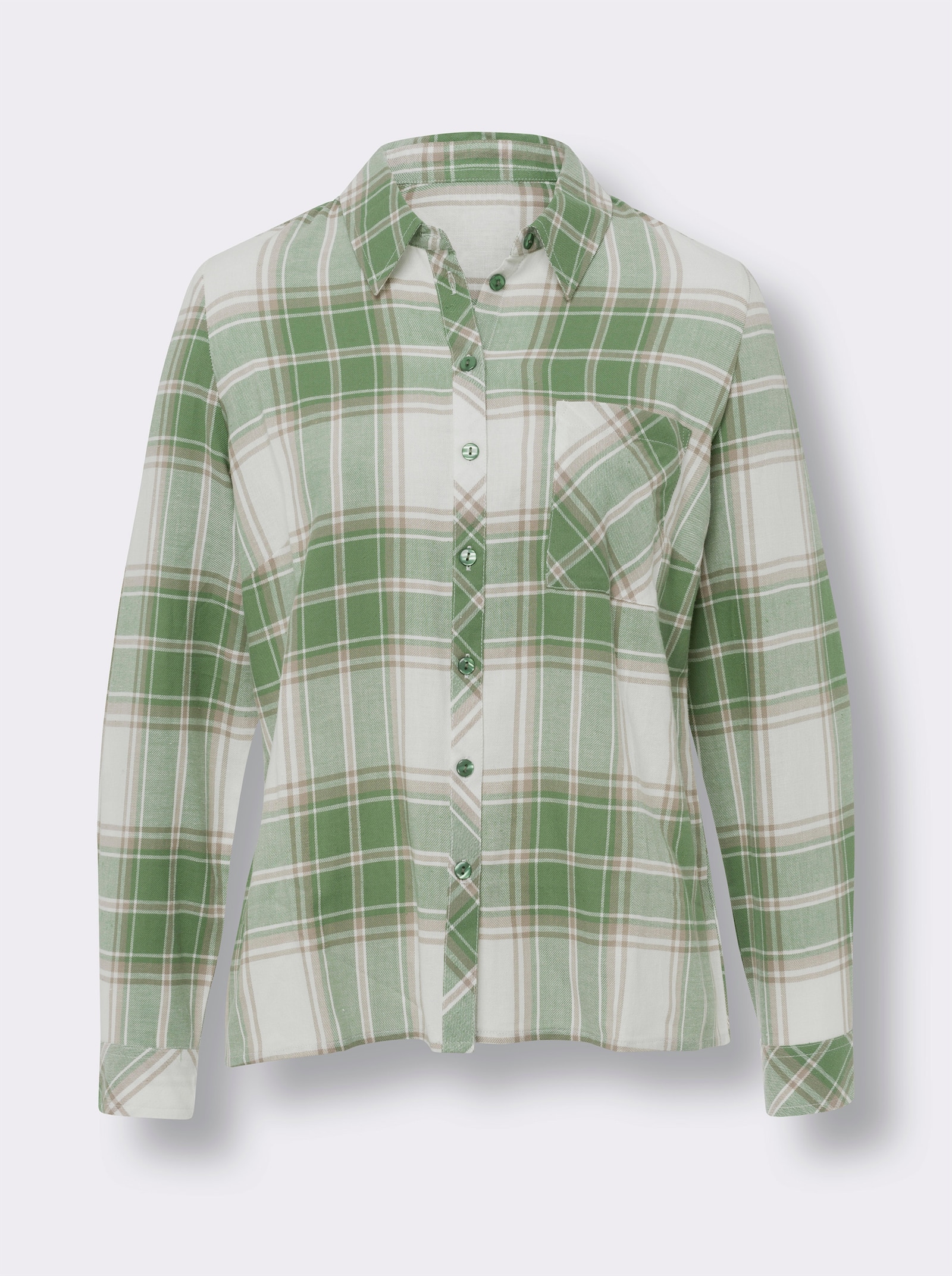 Flanellbluse mit Brusttasche - eucalyptus-ecru-kariert