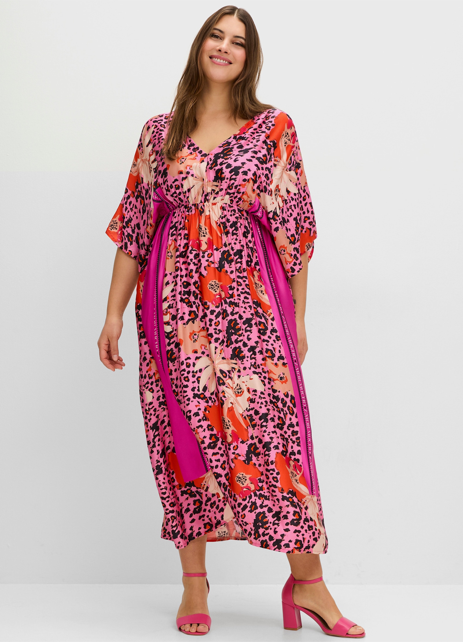 sheego loves miss goodlife Maxikleid mit weiten Halbärmeln - pink gemustert