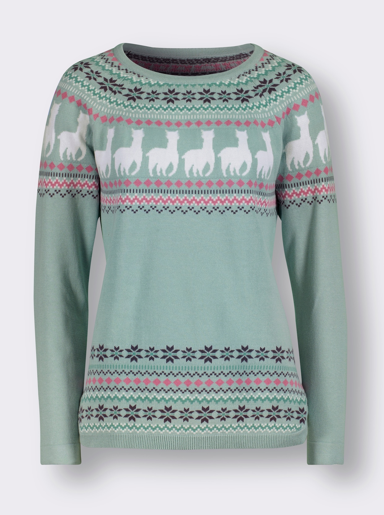 Pullover met lange mouwen - kalkmint/ecru gedessineerd