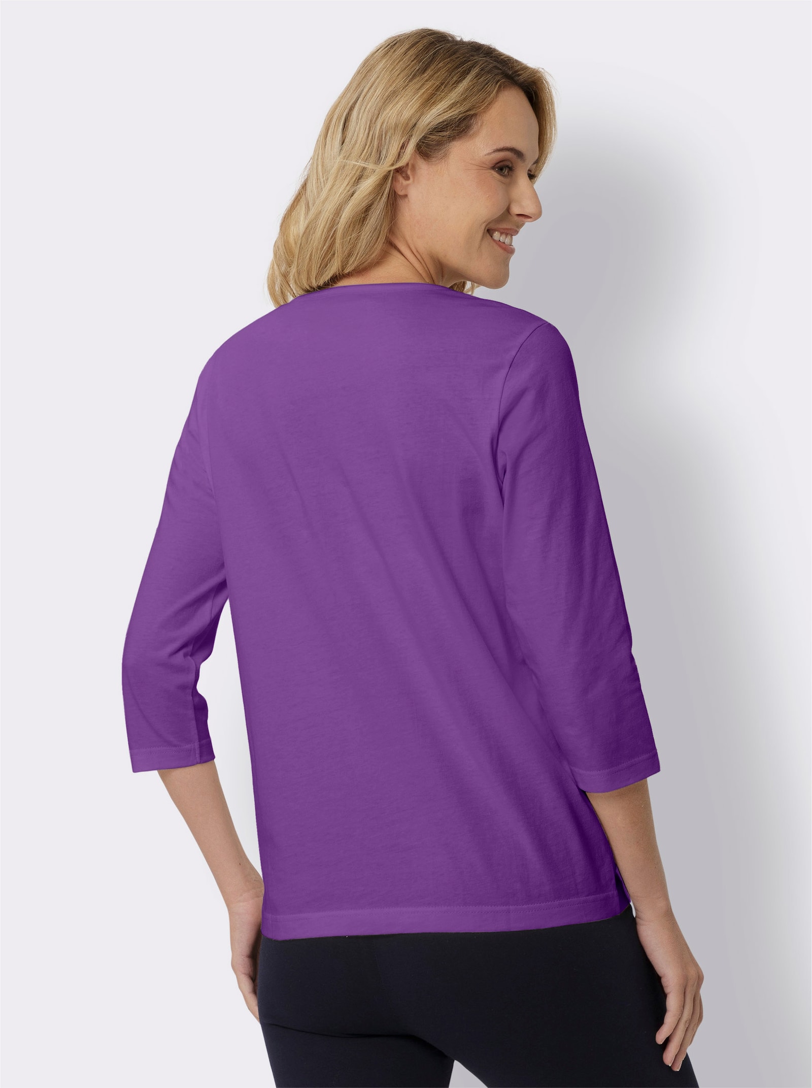 3/4-Arm-Shirt mit silberfarbenem Folien-Print - lila