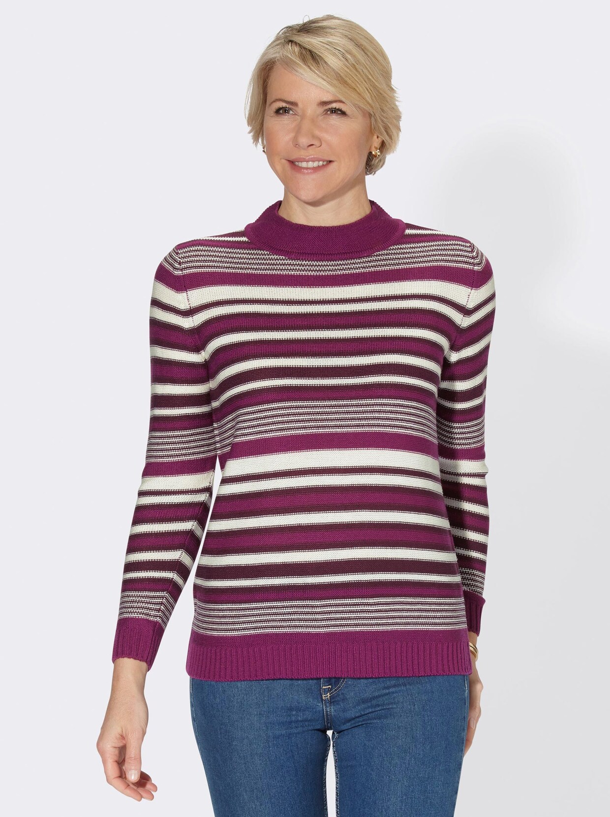 Stehkragenpullover - malve-geringelt