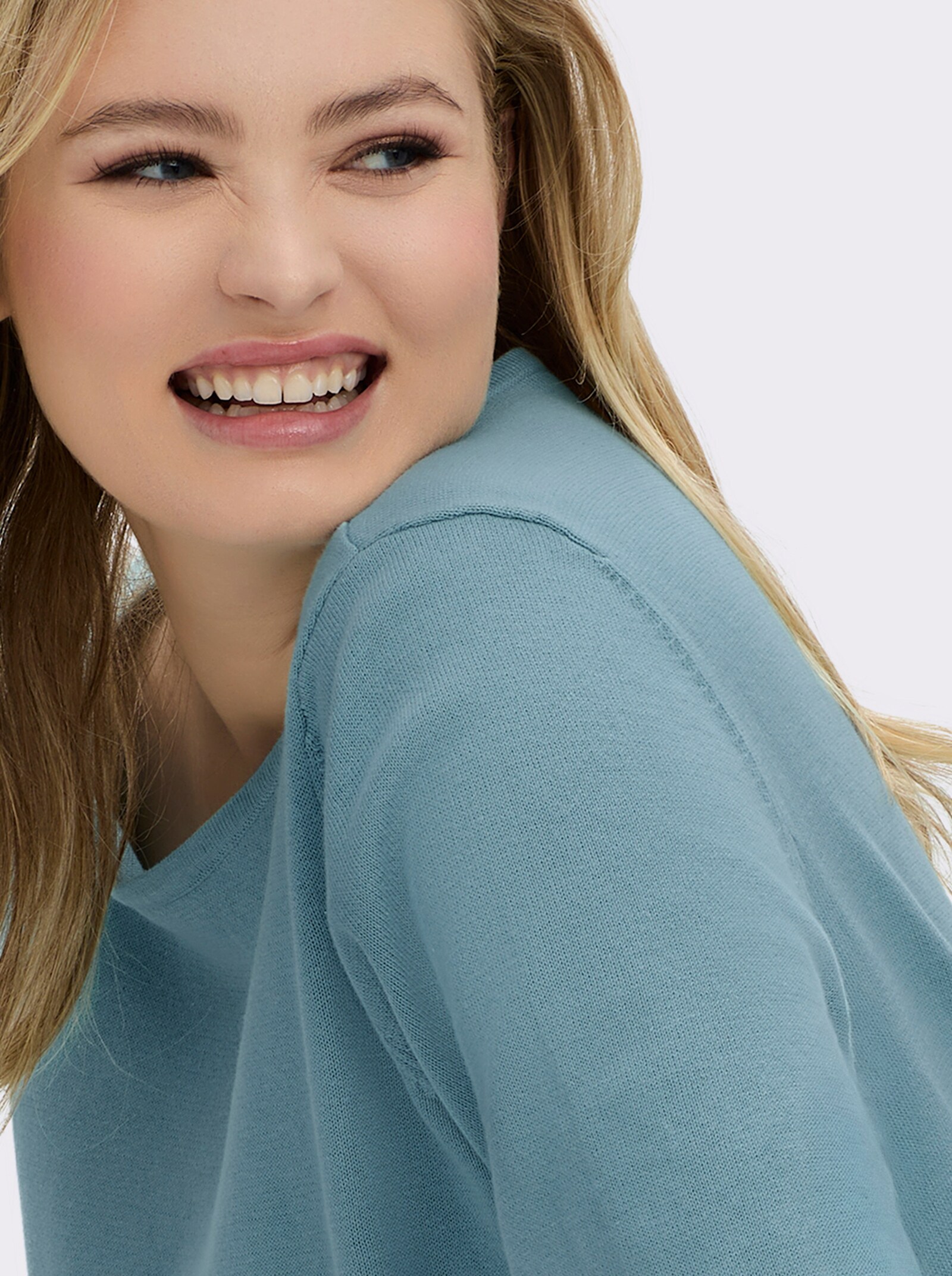 Baumwollpullover mit überlappendem Saum - aqua