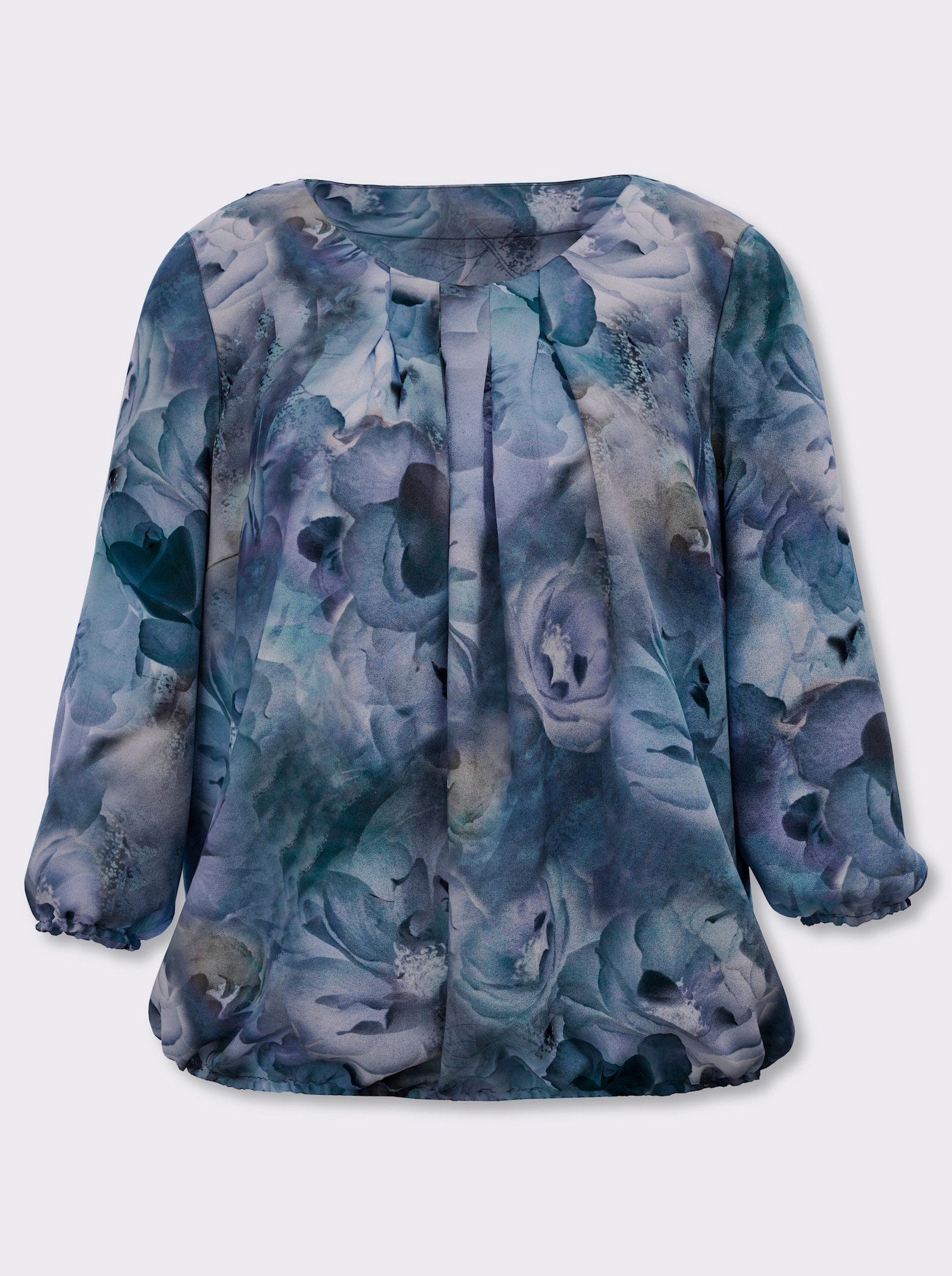 Schlupfbluse mit elastischen Abschlüssen - marine-aquamarin-bedruckt