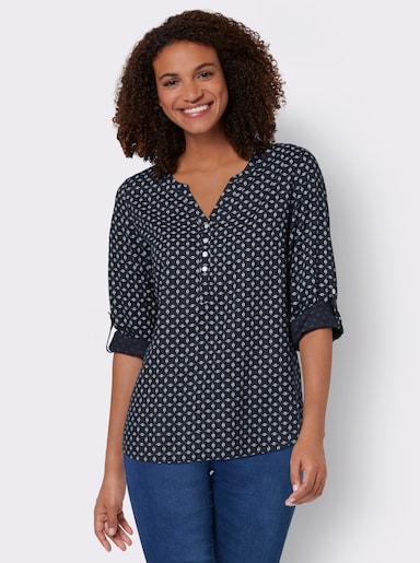 Comfortabele blouse - marine/wit geprint