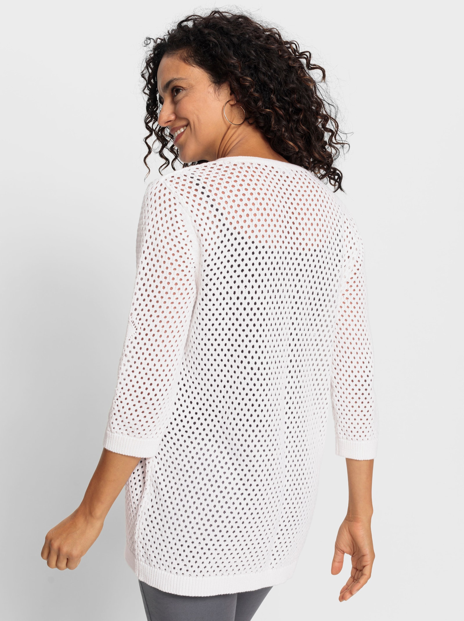 Ajourstrickjacke in Netz-Optik - ecru