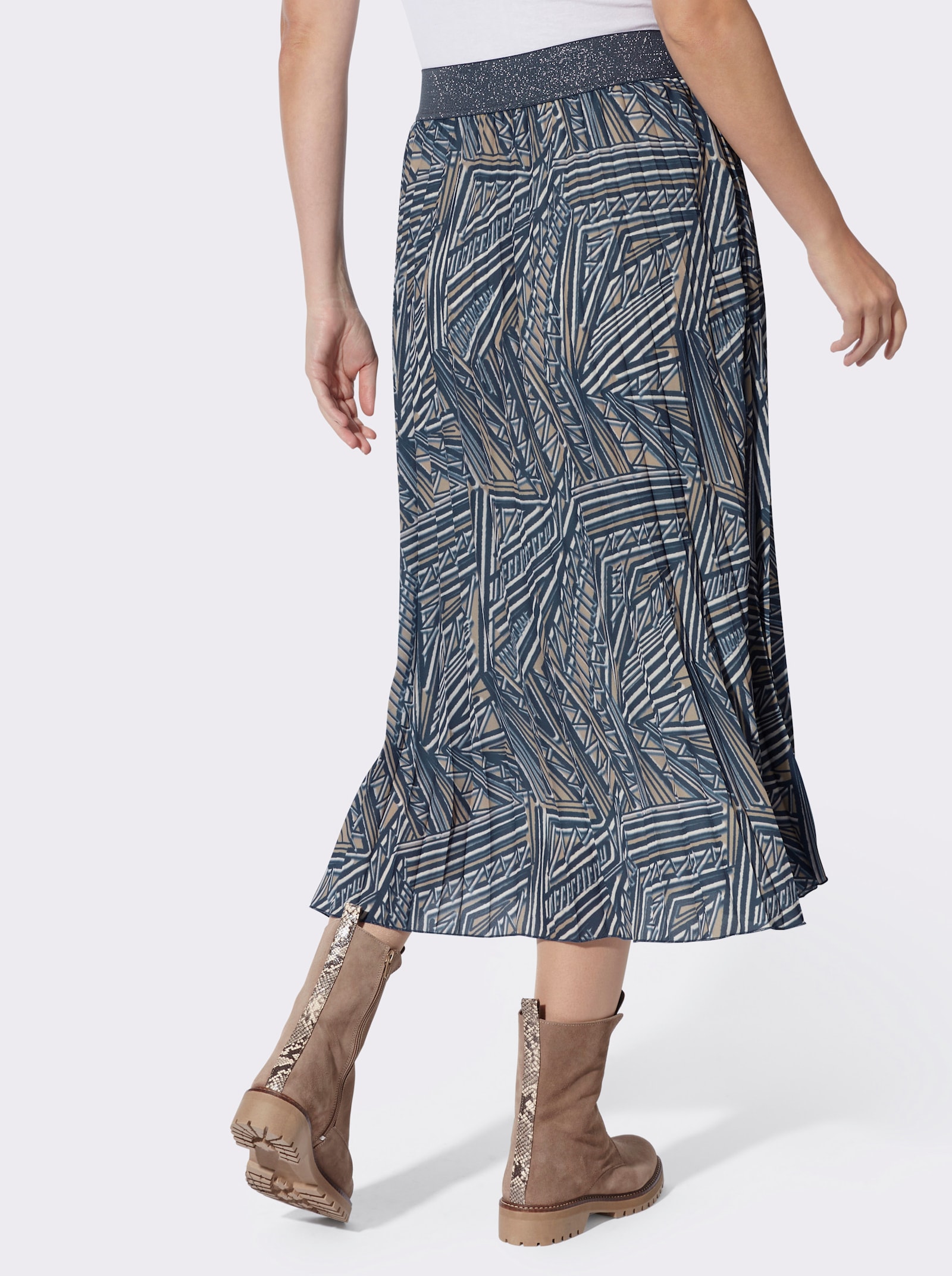 heine Plisseerock mit Grafik-Dessin - rauchblau-beige-bedruckt
