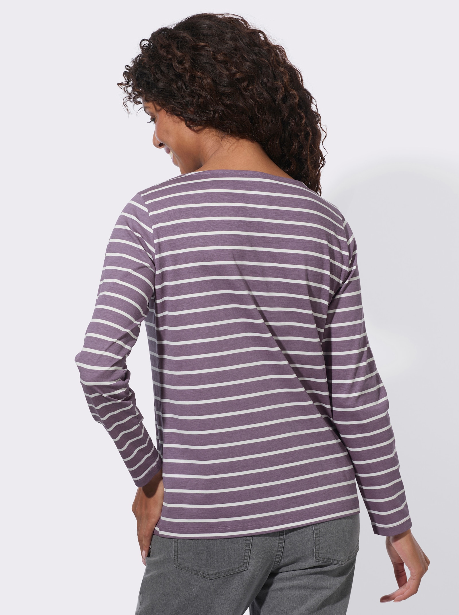 Ringelshirt mit U-Boot-Ausschnitt - feige-ecru-geringelt