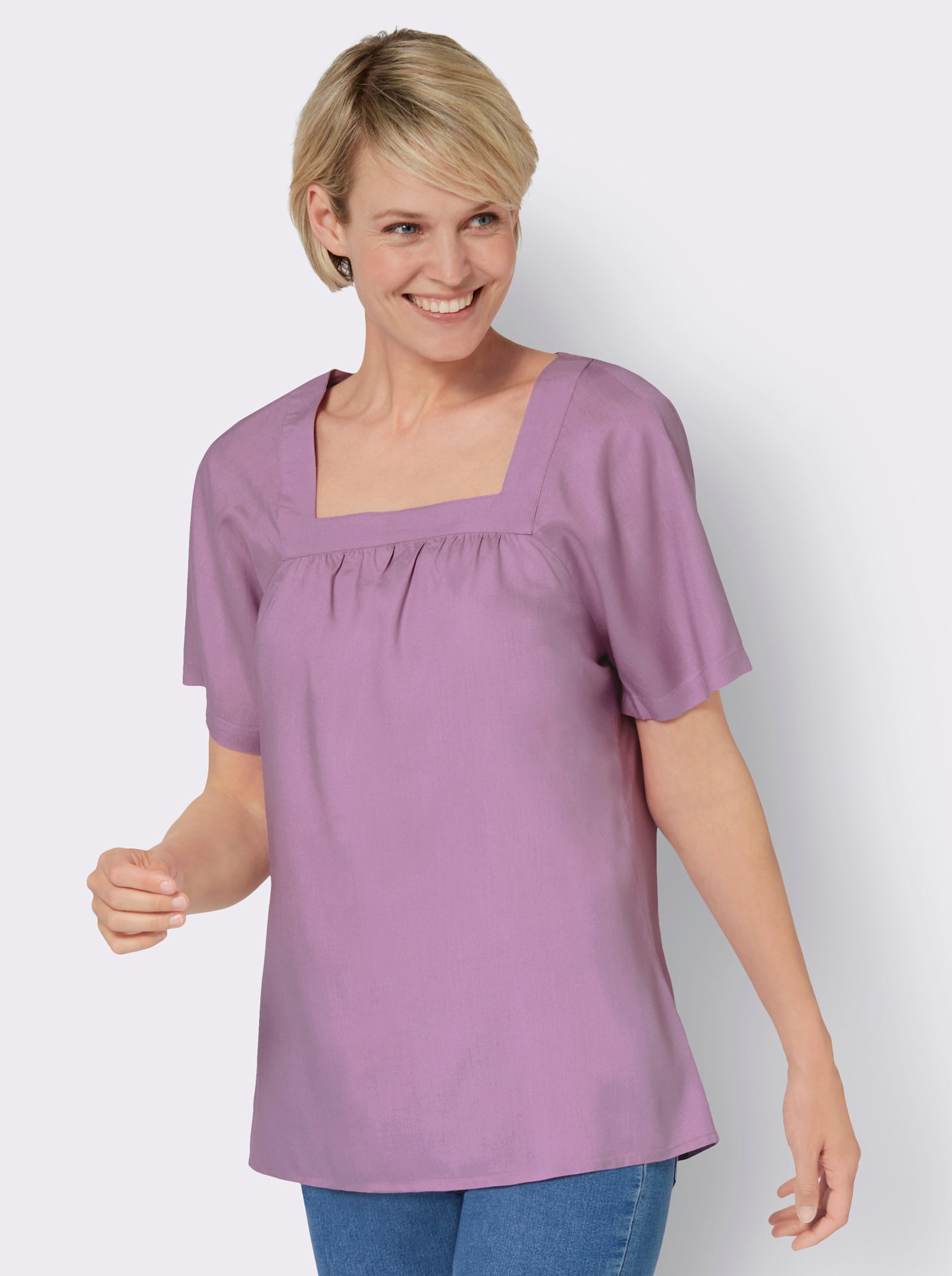 Tunika s hranatým výstřihem - orchideová