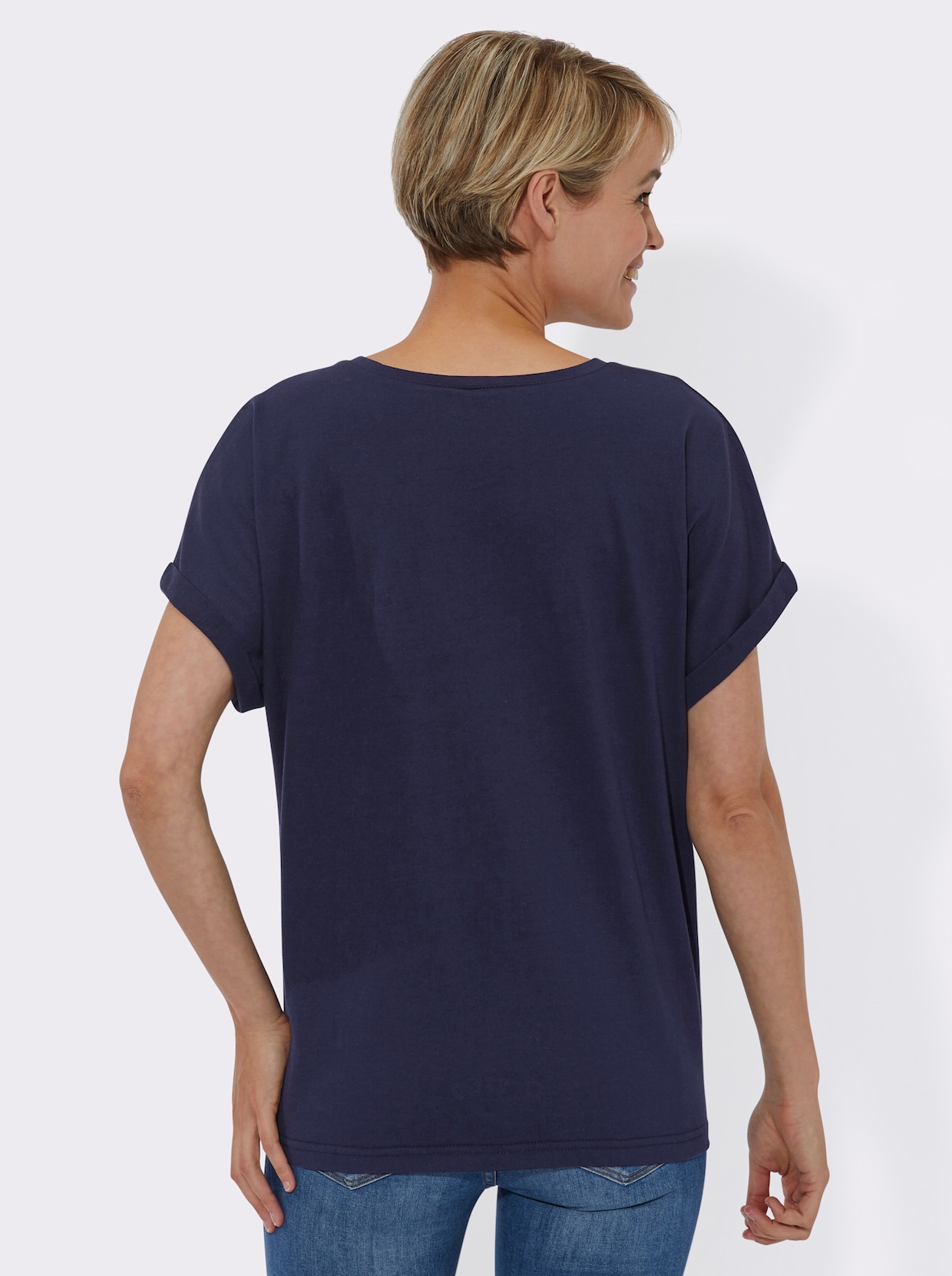 Shirt met ronde hals - nachtblauw geprint