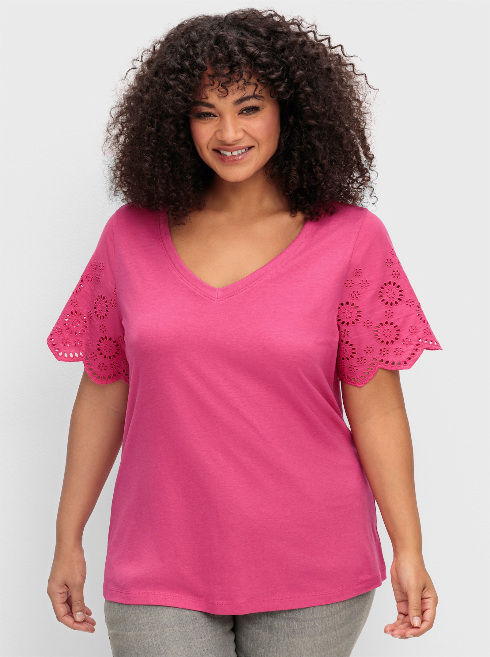 sheego by Joe Browns Shirt met mouwen met ajourwerk - fuchsia