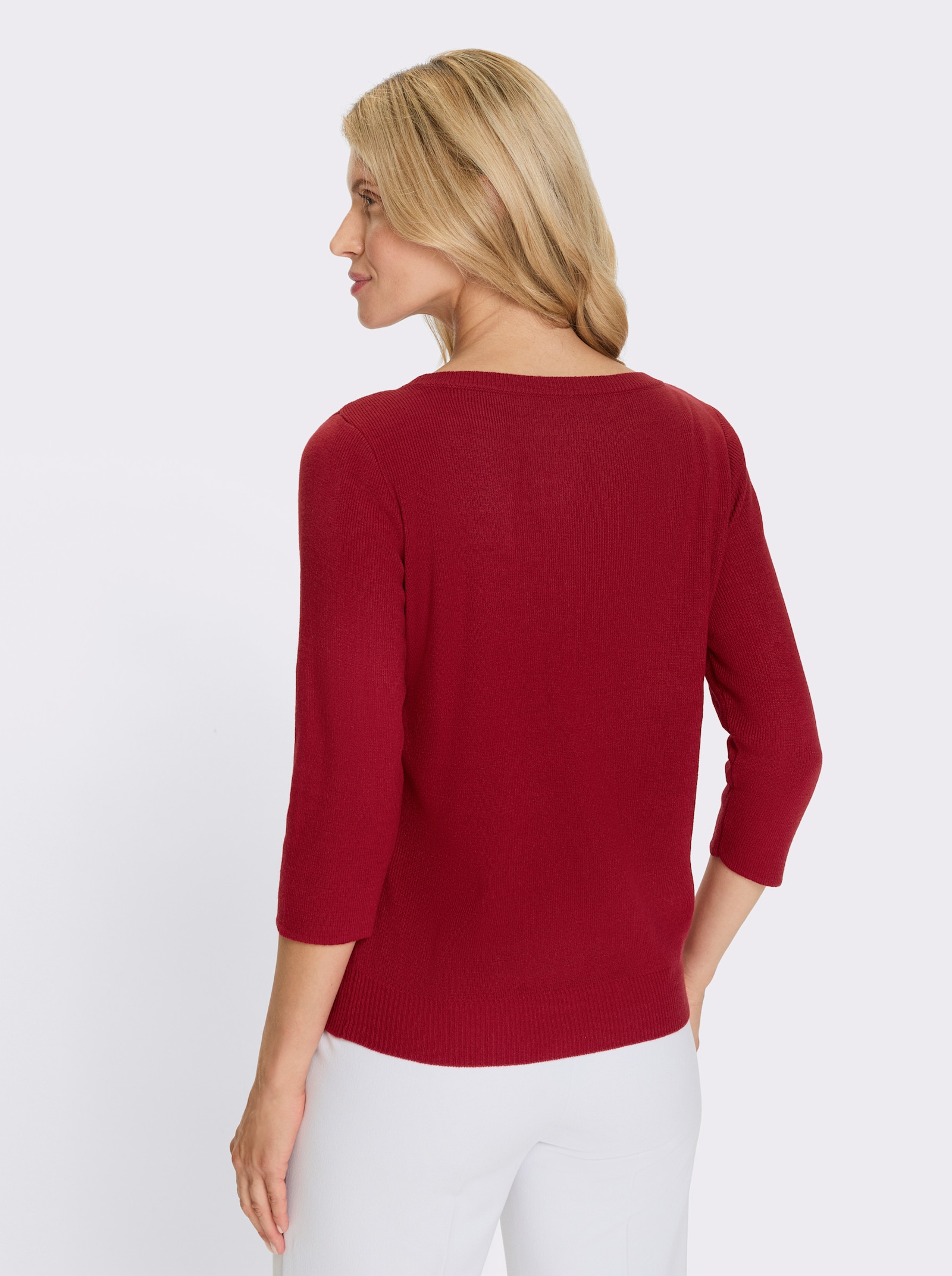 3/4 Arm-Pullover mit Glitzersteinchen - rot