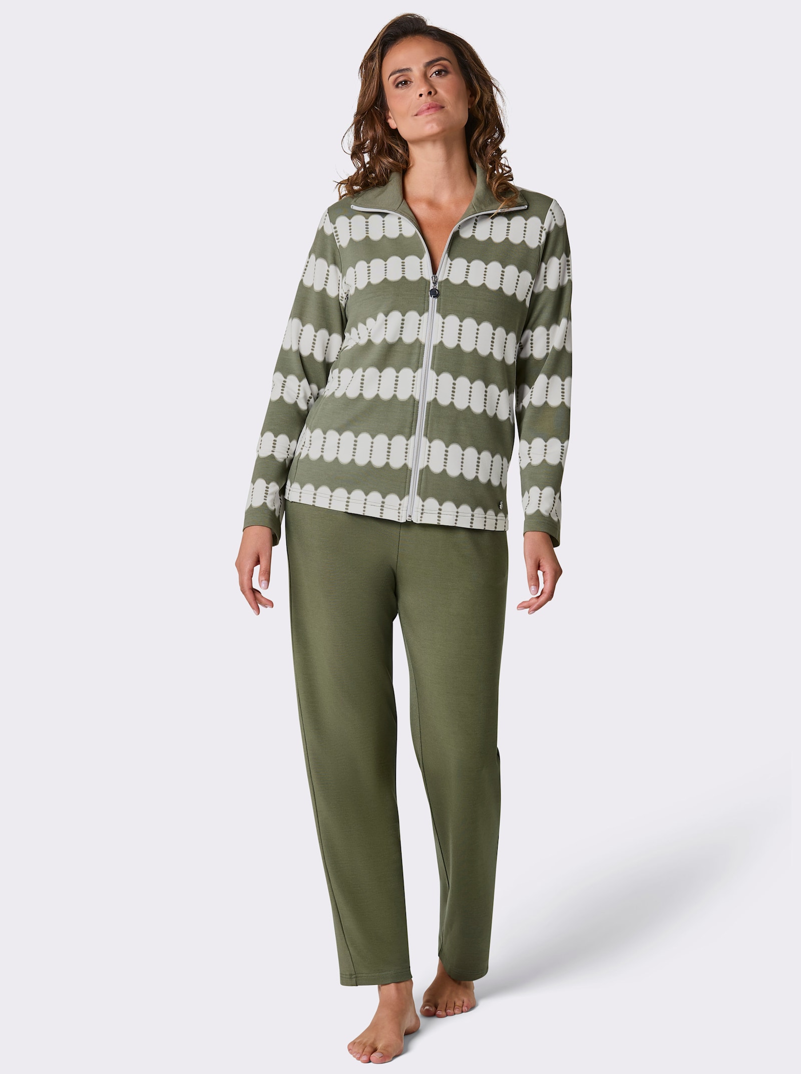 feel good Hausanzug mit Modal - khaki-ecru-bedruckt