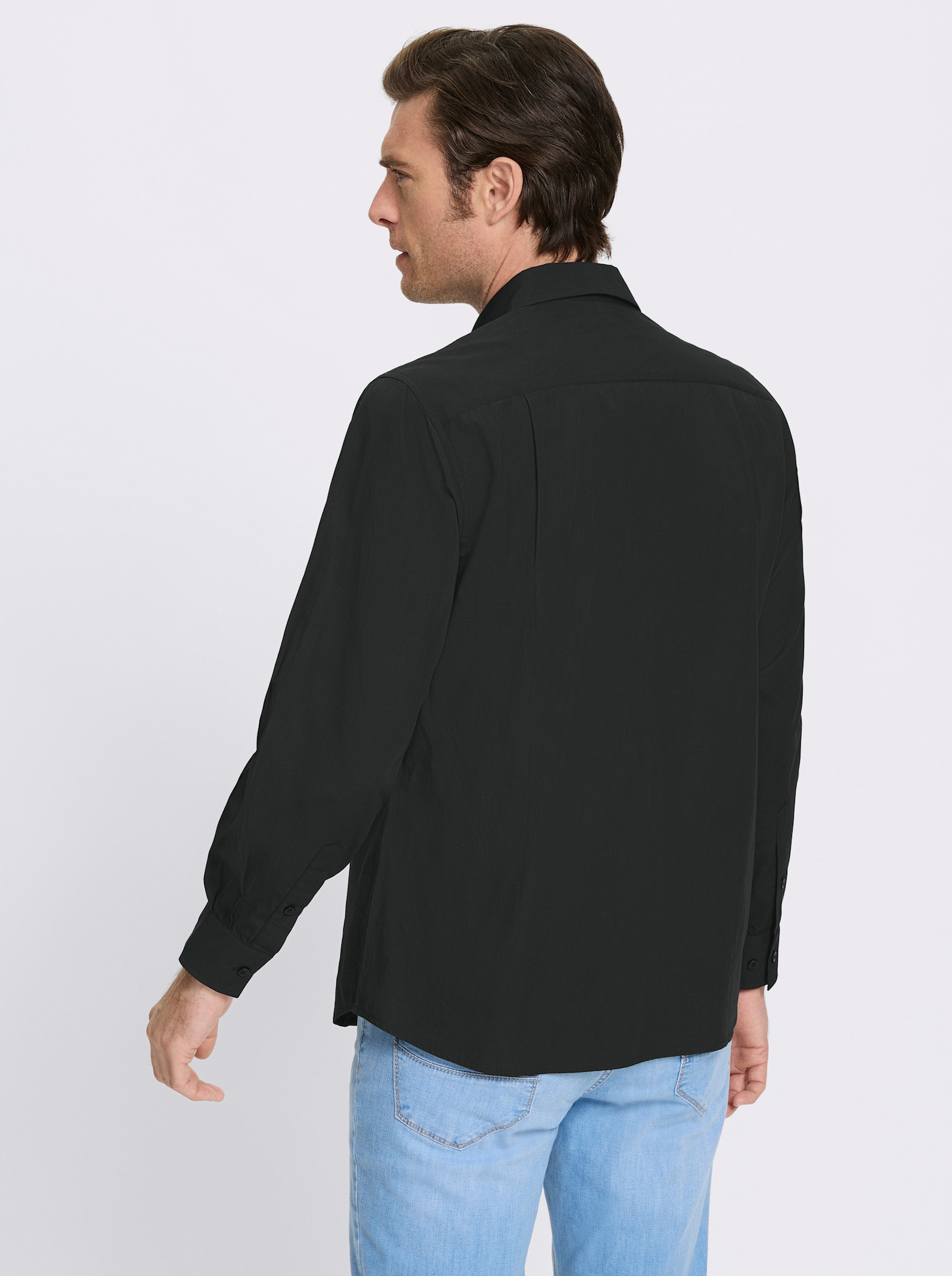 Catamaran Langarmhemd aus reiner Baumwolle, Popeline - graphit