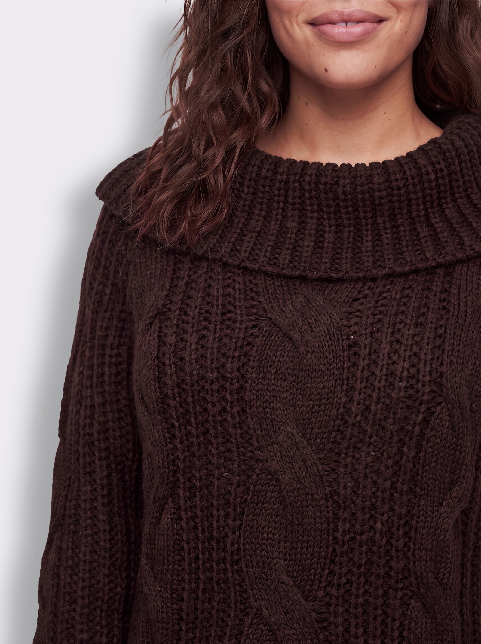 sheego by Joe Browns Rollkragenpullover mit Zopfmuster - burgund