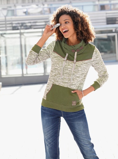 Sweat-shirt - olive-blanc chiné