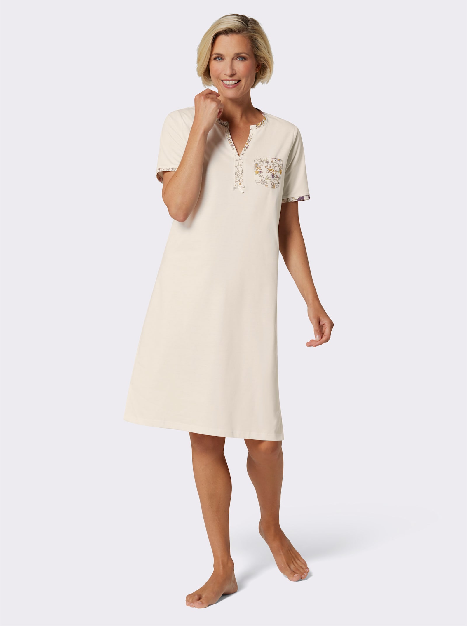 wäschepur Nachthemden met zijsplitten - champagne + champagne bedrukt