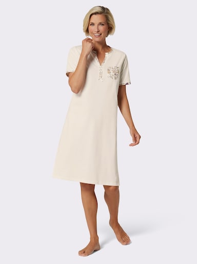 wäschepur Nachthemden mit Seitenschlitzen - champagner + champagner-bedruckt