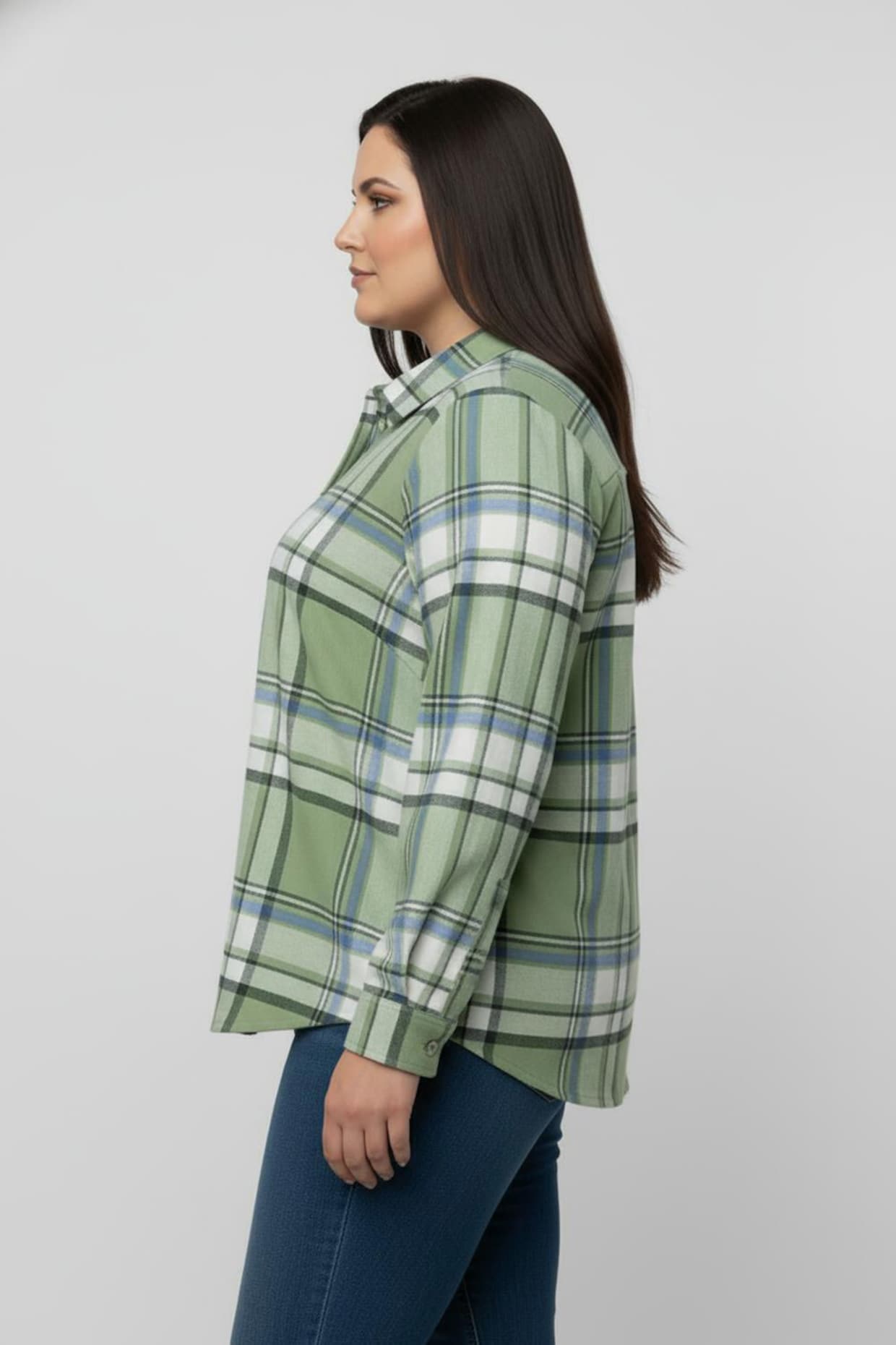 Flanellbluse im Karo-Muster - eucalyptus-mittelblau-kariert