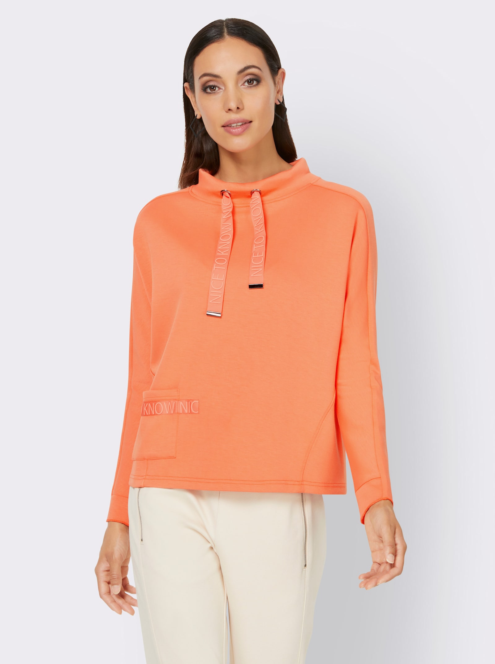 heine Sweatshirt mit gummiertem Schriftzug - mandarine