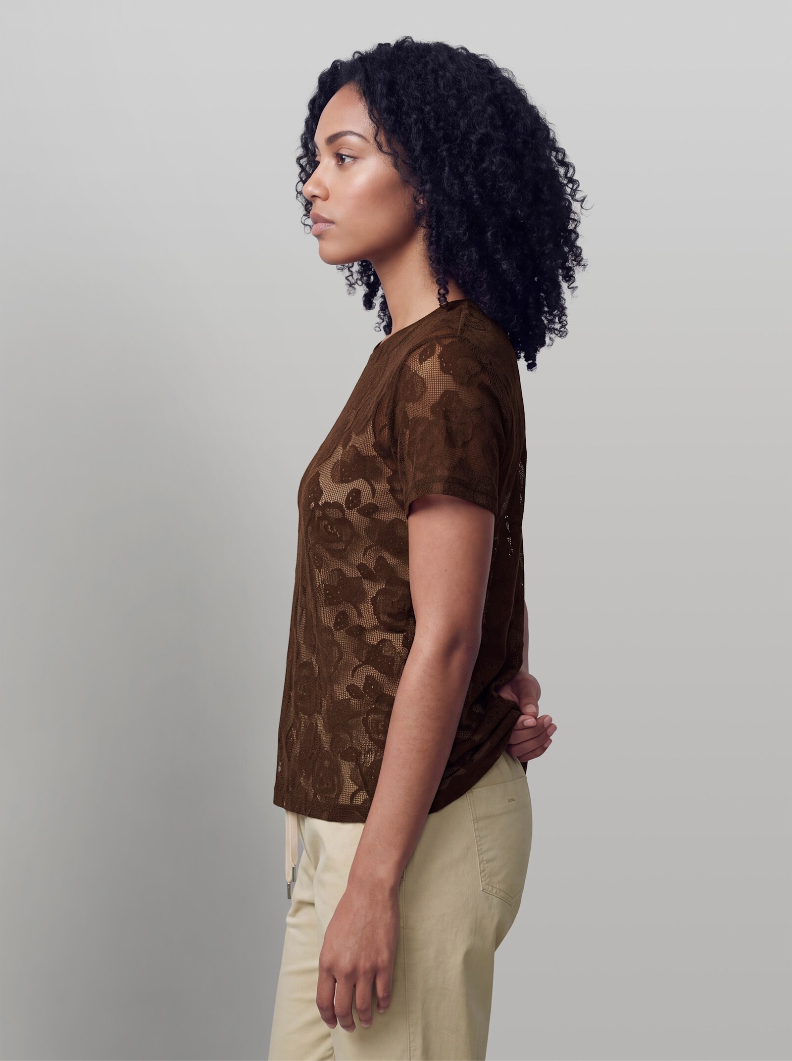 heine Kurzarmshirt aus Netzware - schoko