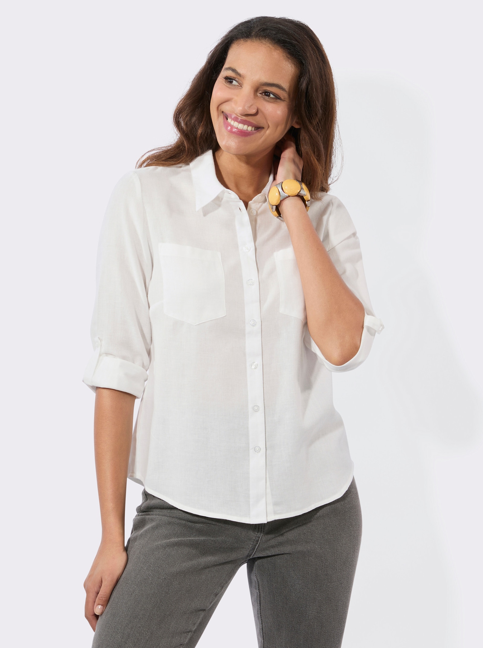 Flanellbluse mit Karomuster-Details - ecru