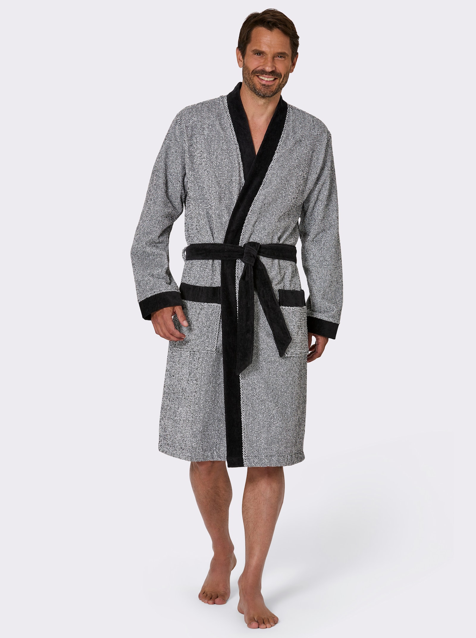 feel good Bademantel - schwarz-weiss-meliert