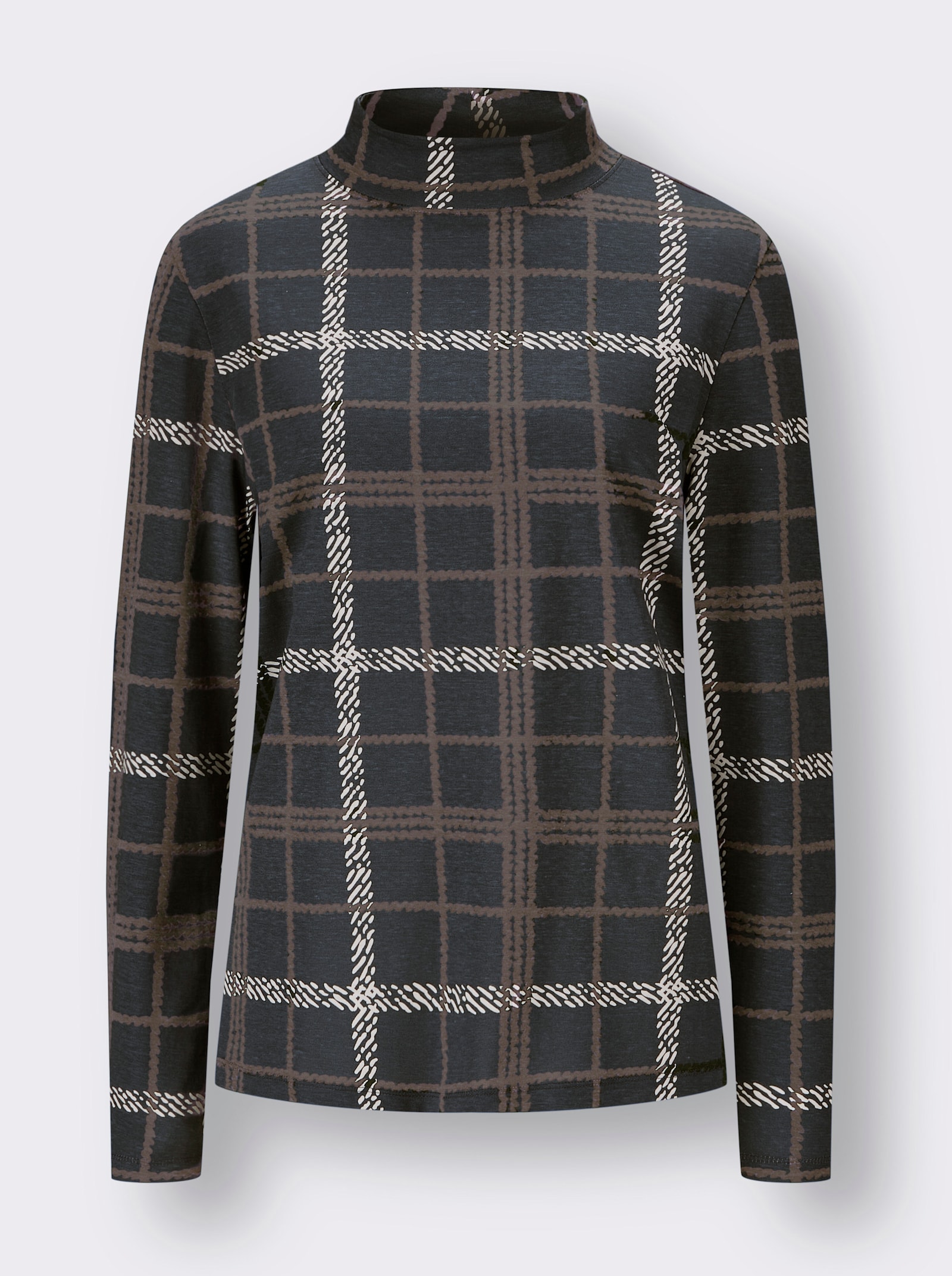 Tričko se stojáčkem s kostkovaným vzorem - černá-taupe-kostka