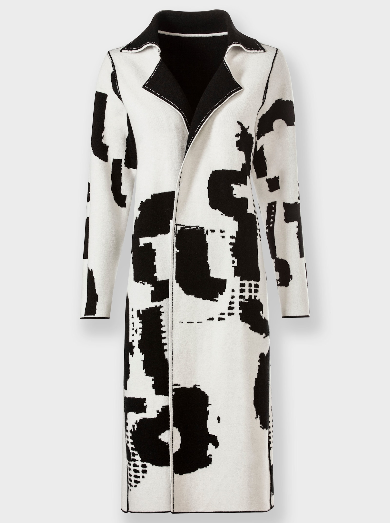 heine Gebreide mantel met reverskraag - zwart/ecru gedessineerd