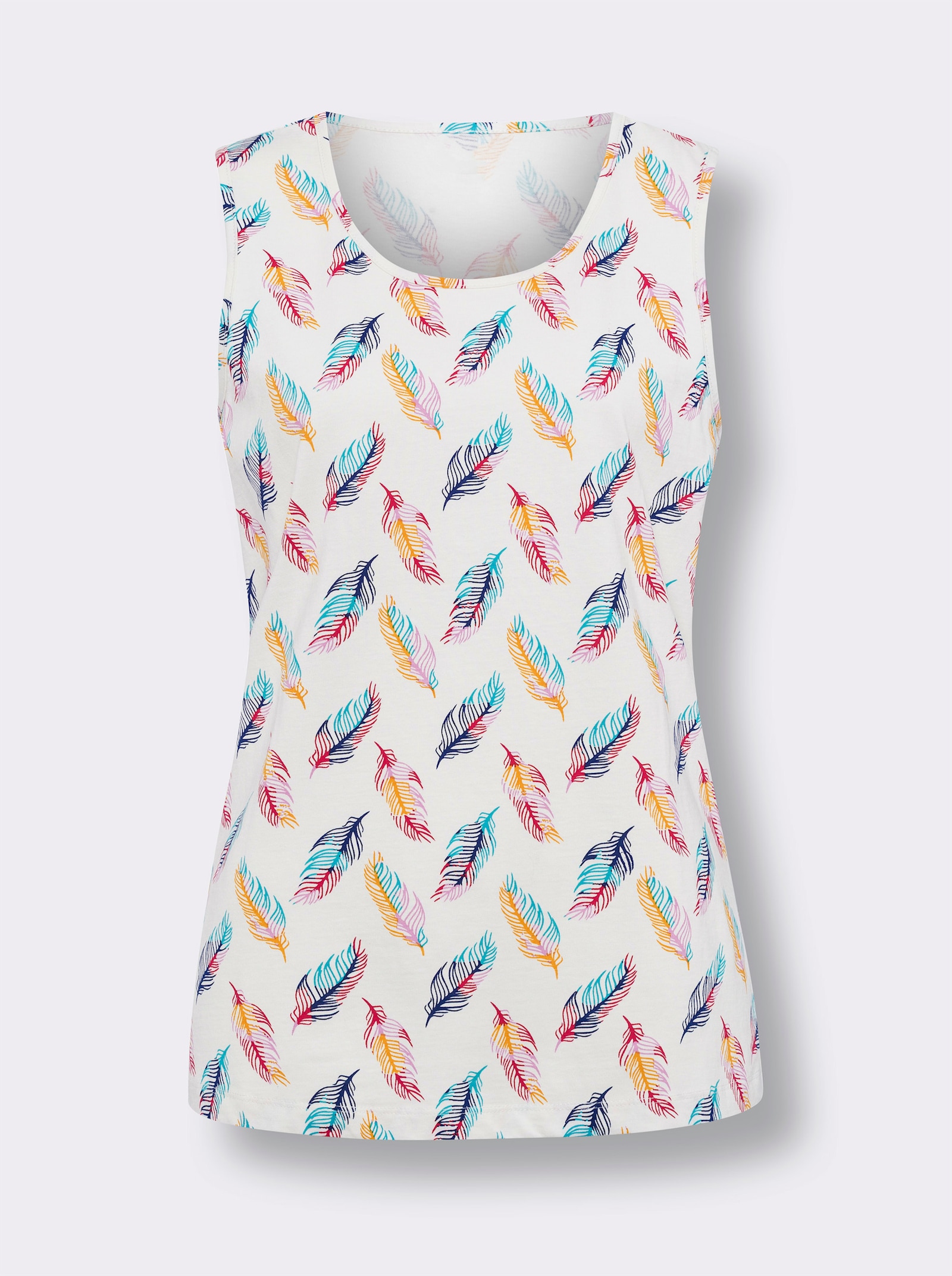 Linne med fjädertryck - ecru-rosa-med tryck