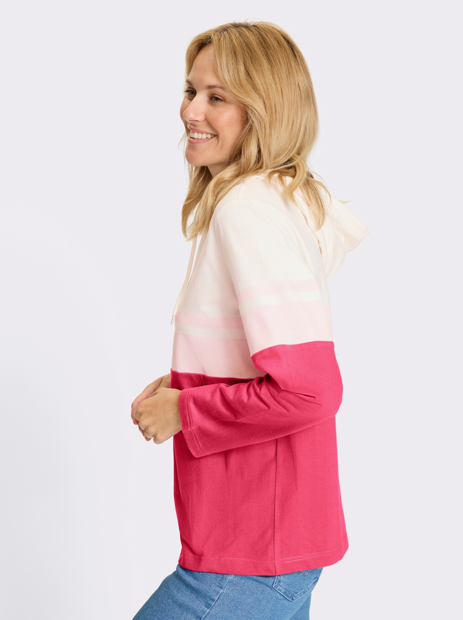 Sweatshirt met colour-blocking-dessin - fuchsia/lichtroze