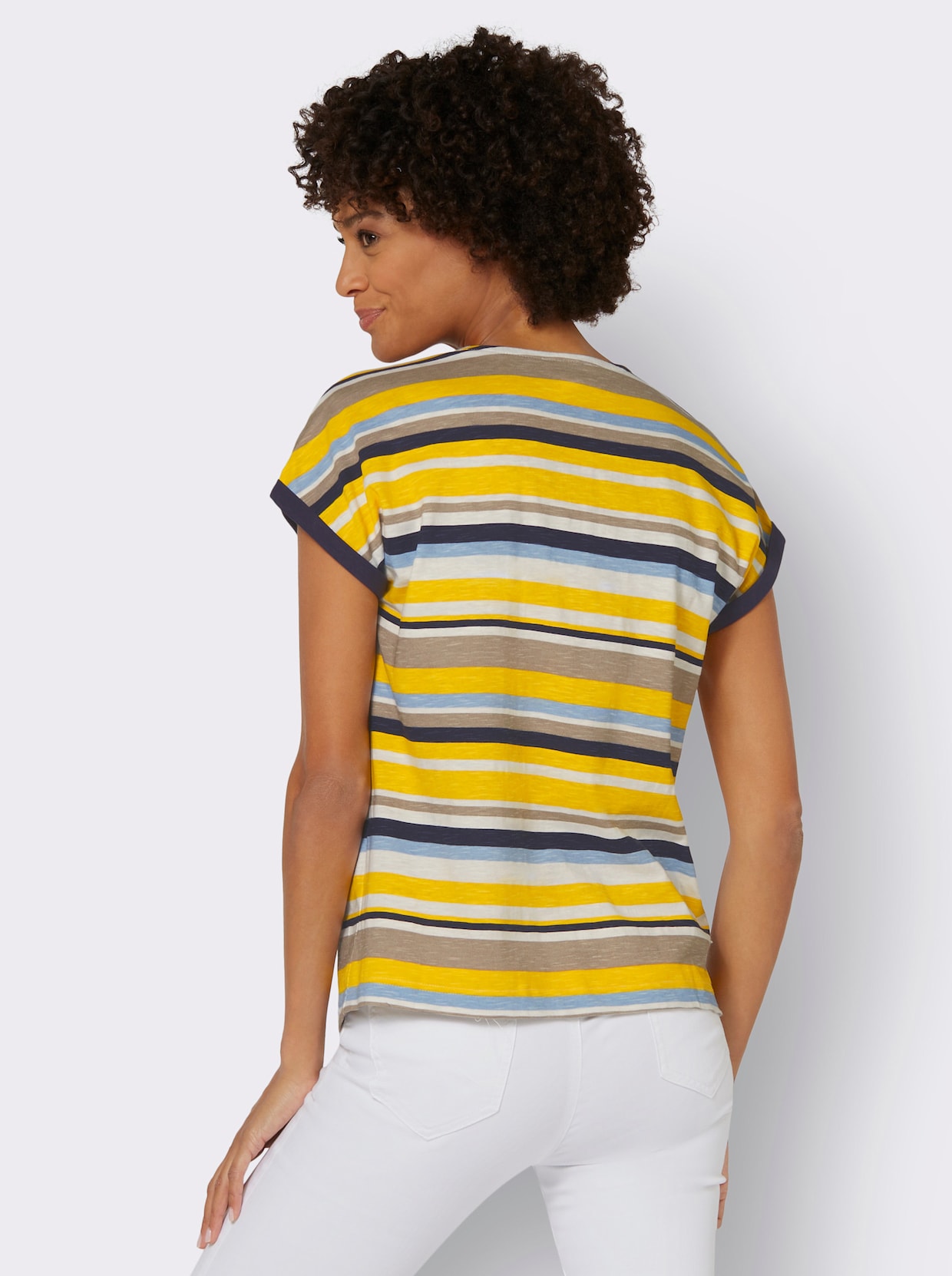 Tričko - Žiarivá žltá-námornícka modrá pásikovaná