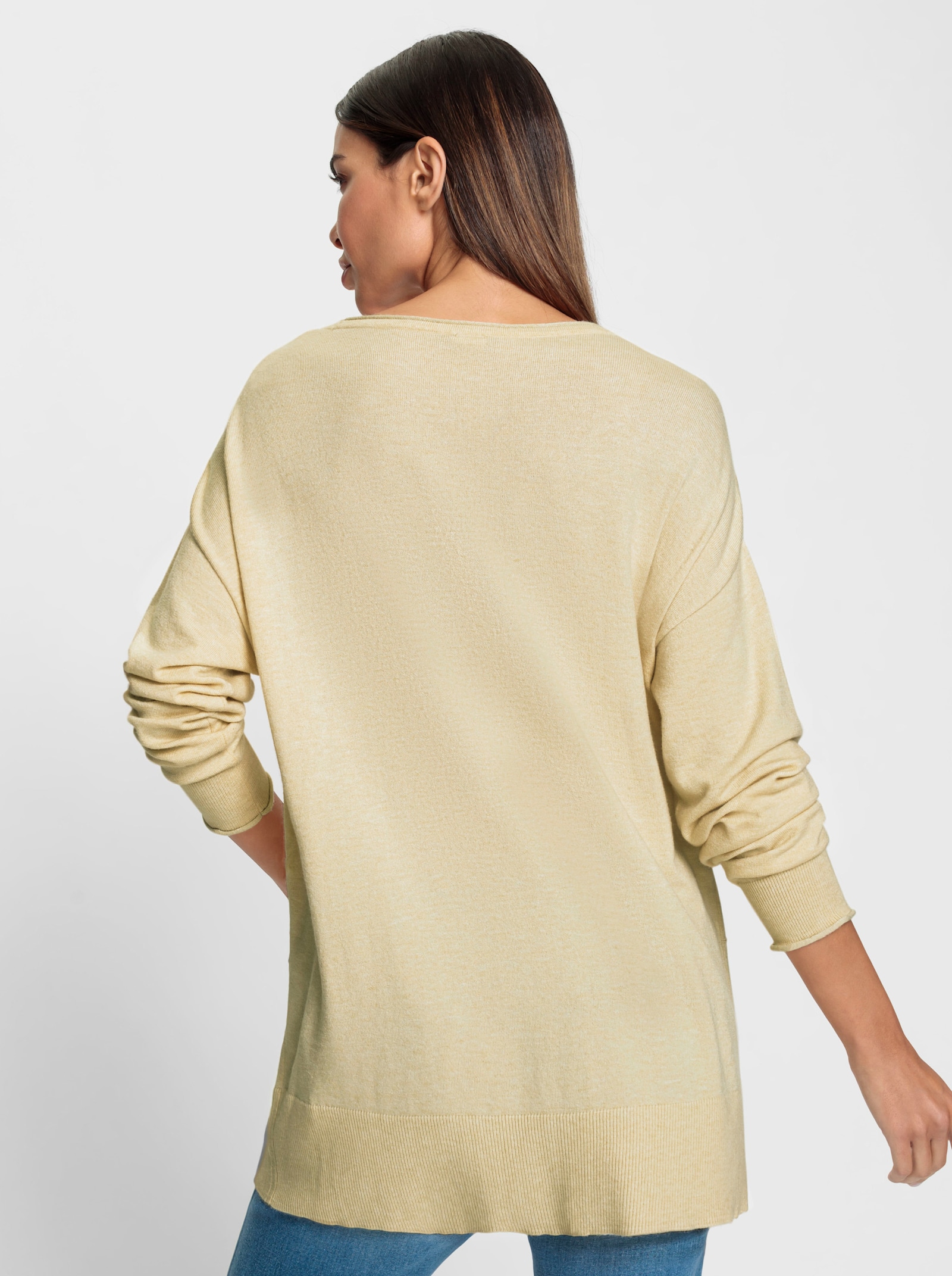 heine Rundhalspullover mit 2 Taschen vorne - vanille-ecru-meliert