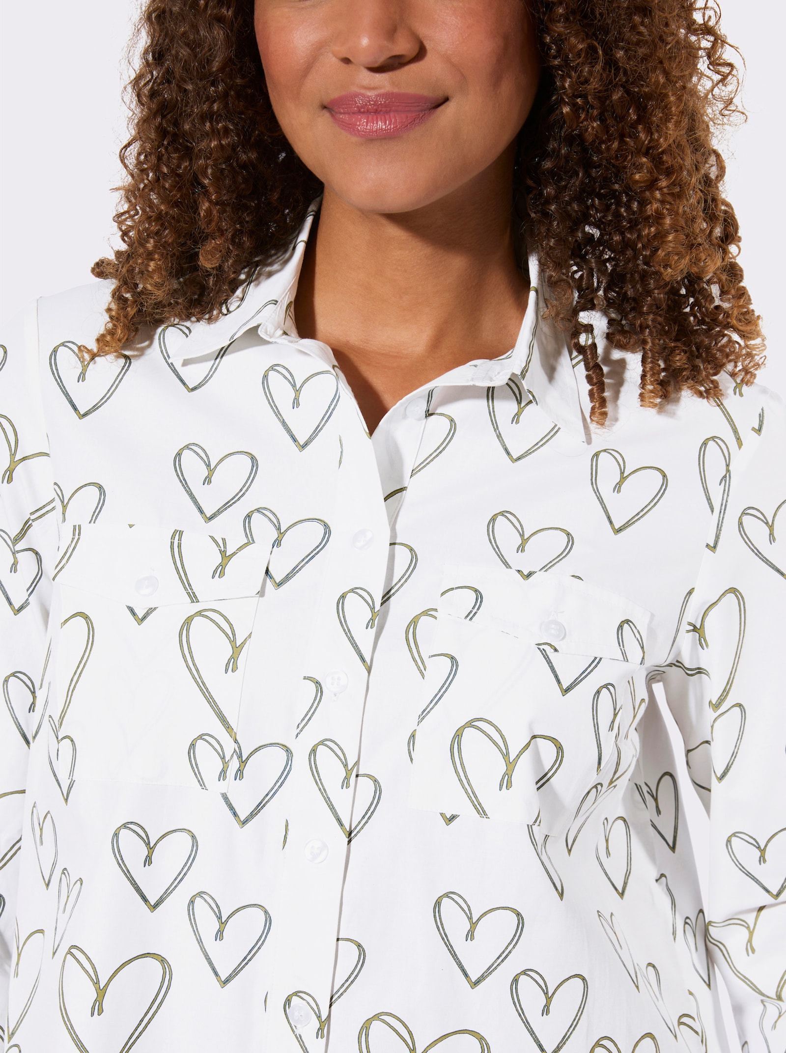 Longbluse mit Kellerfalte hinten - ecru-schilf-bedruckt