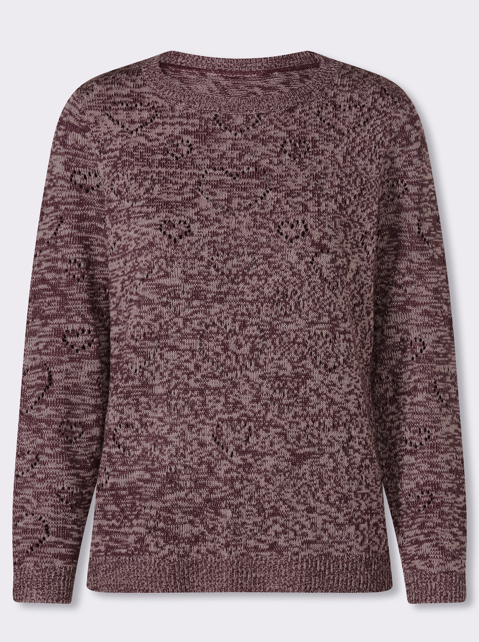 Ajourpullover mit Herzchen - burgund-puder-meliert