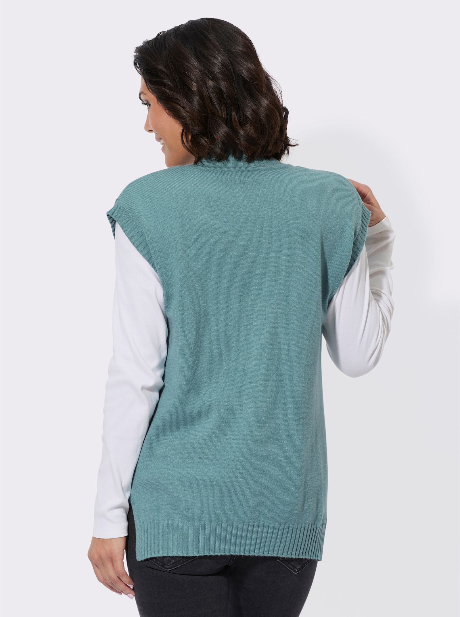 Mouwloos vest in lang model - jade