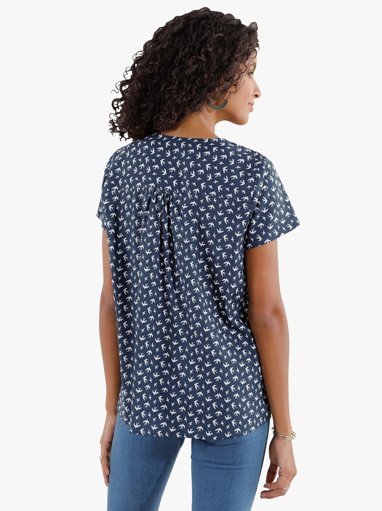 Comfortabele blouse - marine geprint