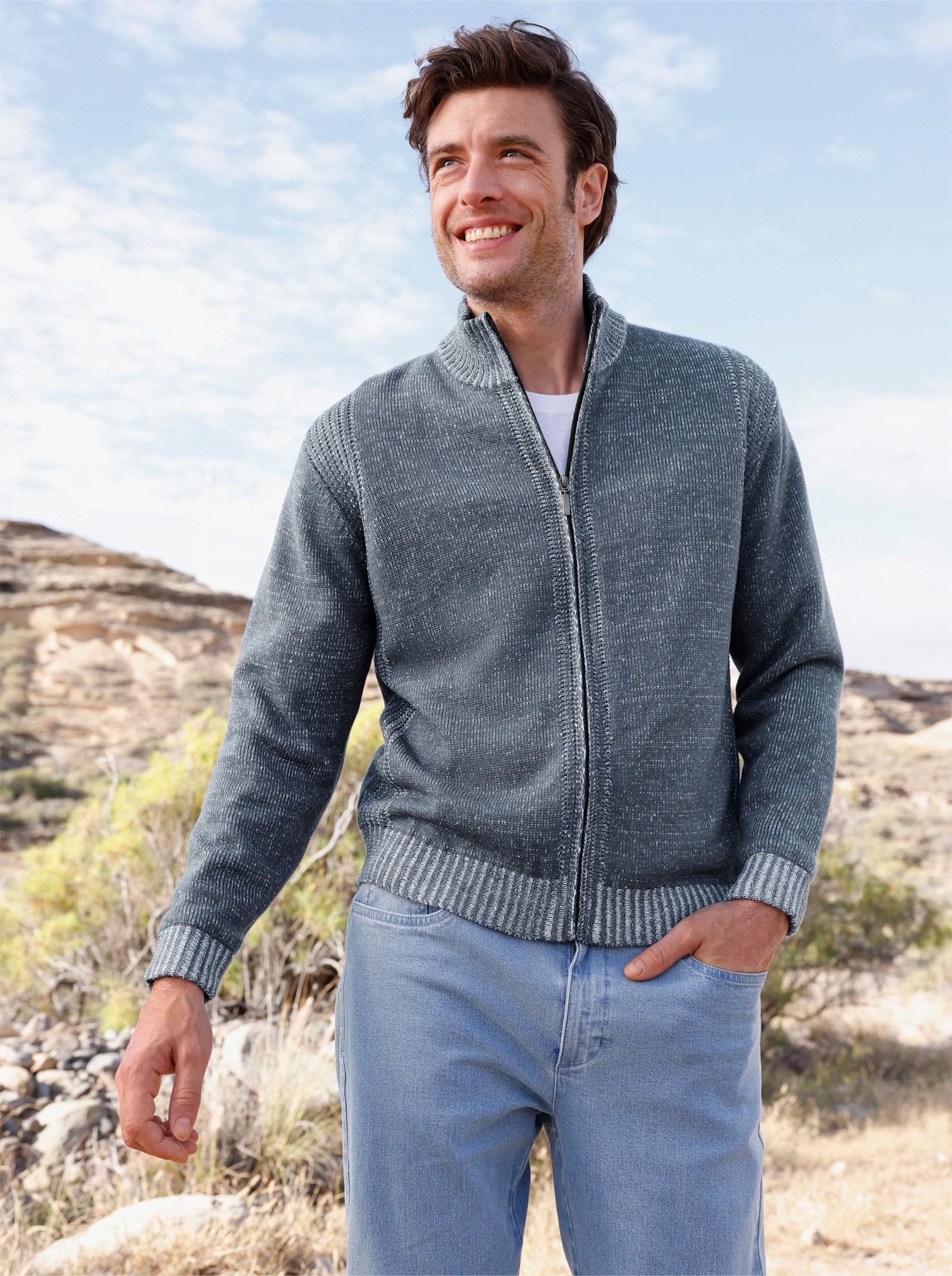 Catamaran Strickjacke mit Futter - rauchblau-meliert