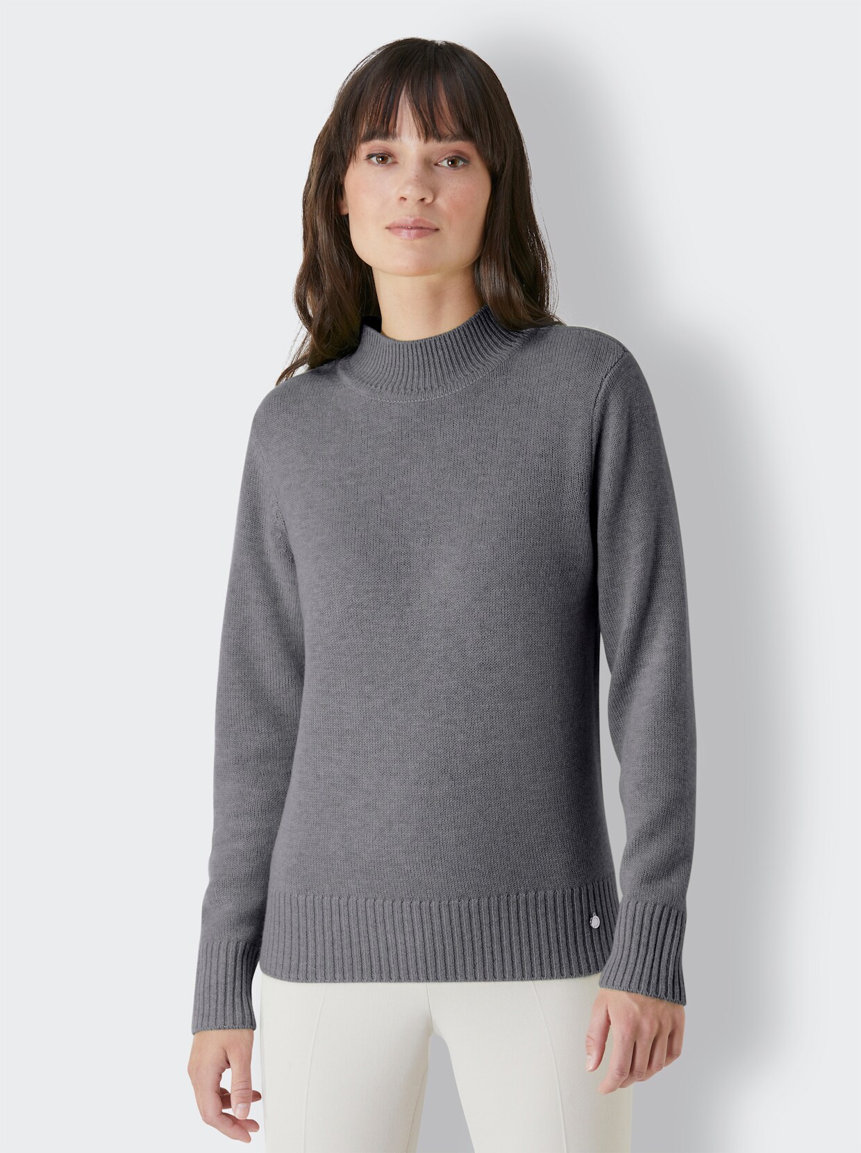 Creation L Premium Merino-Kaschmir-Pullover - steingrau-meliert