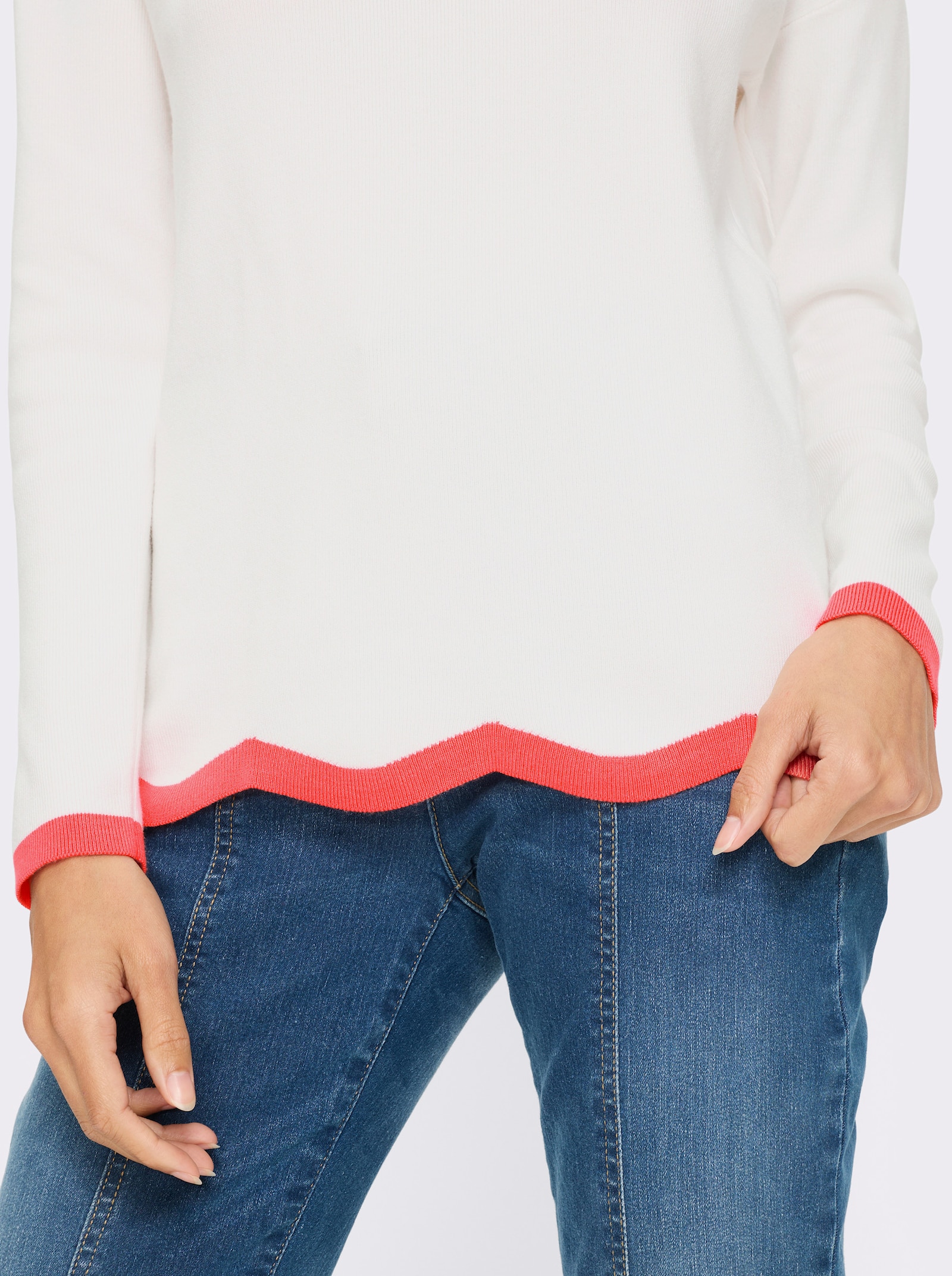 heine Feinstrickpullover mit Kontrast-Abschlüssen - ecru