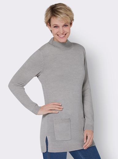 Longpullover mit Stehkragen - steingrau-meliert