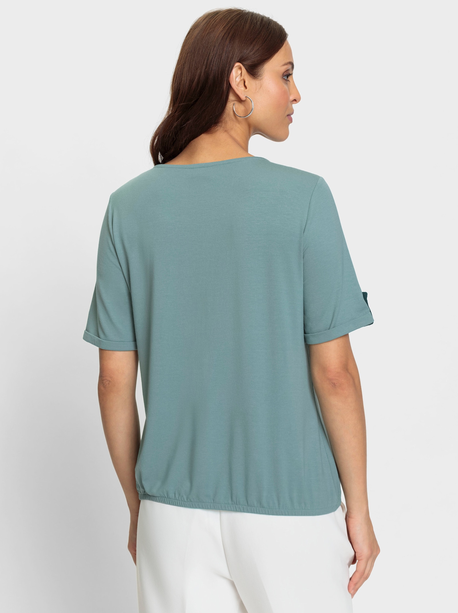 Shirt mit elastischem Saum - jade-gelb-bedruckt