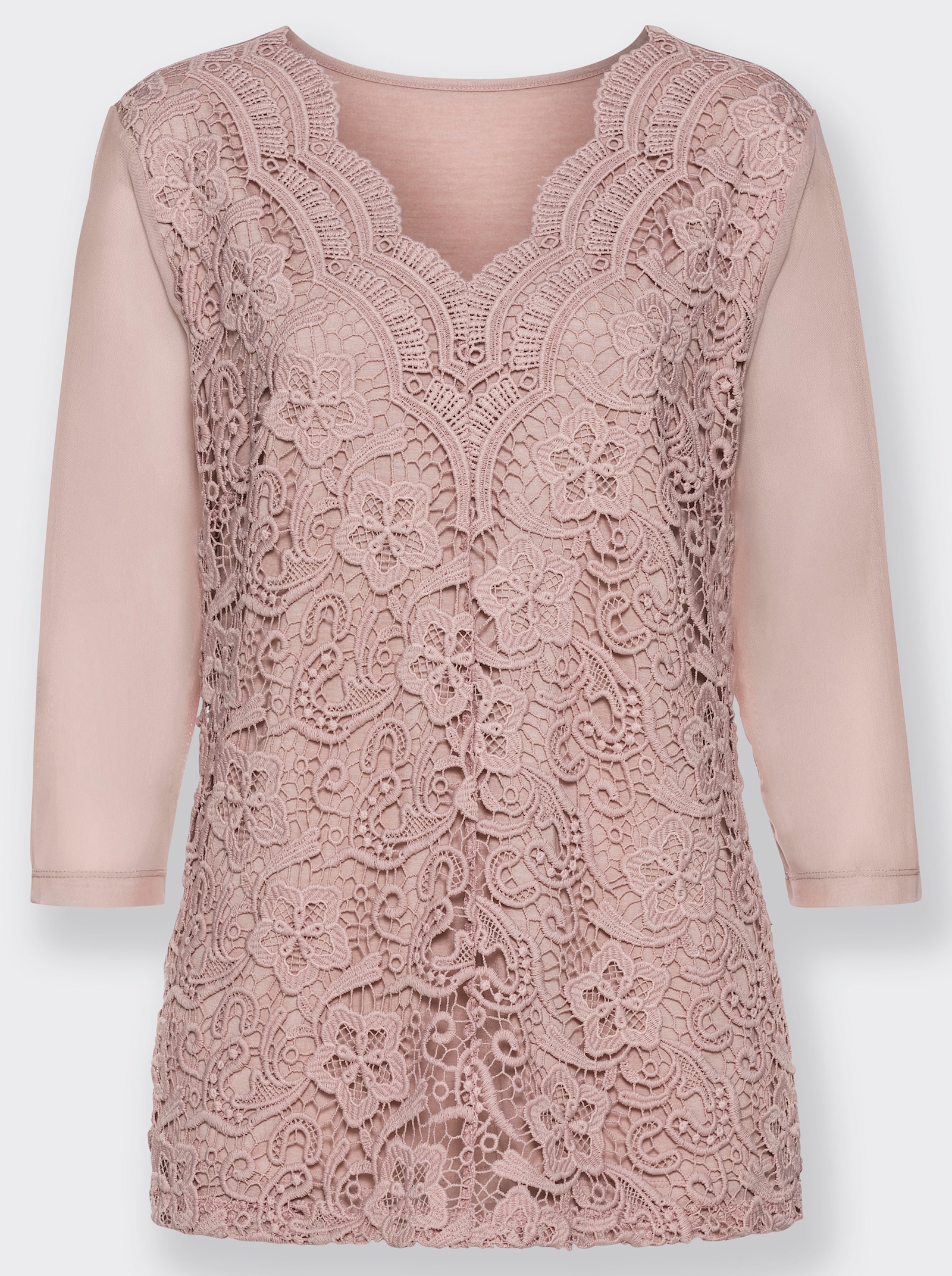 Spitzenshirt blickdicht unterlegt - puder