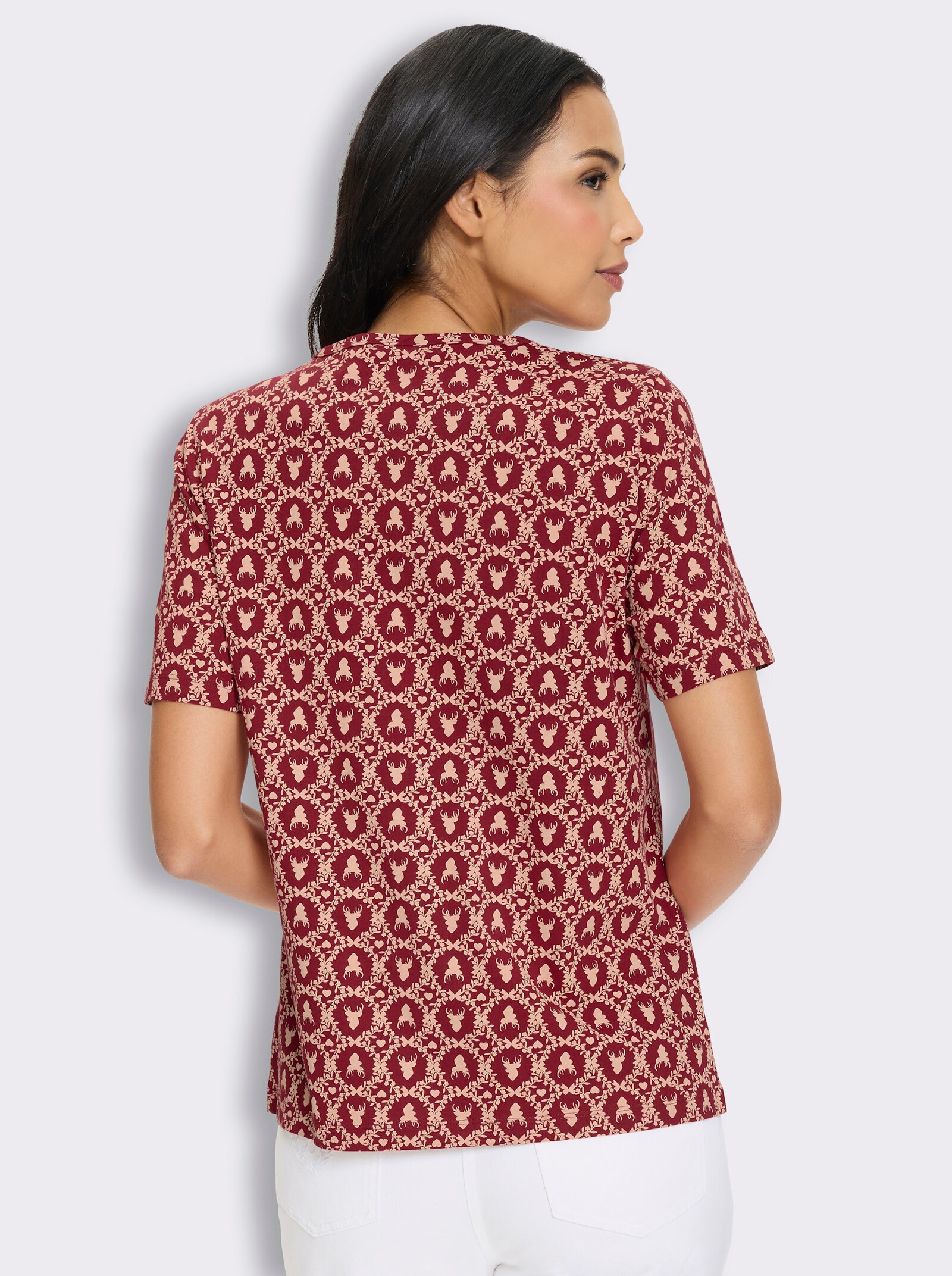 Kurzarmshirt mit Trachten-Print - kirsche-puder-bedruckt