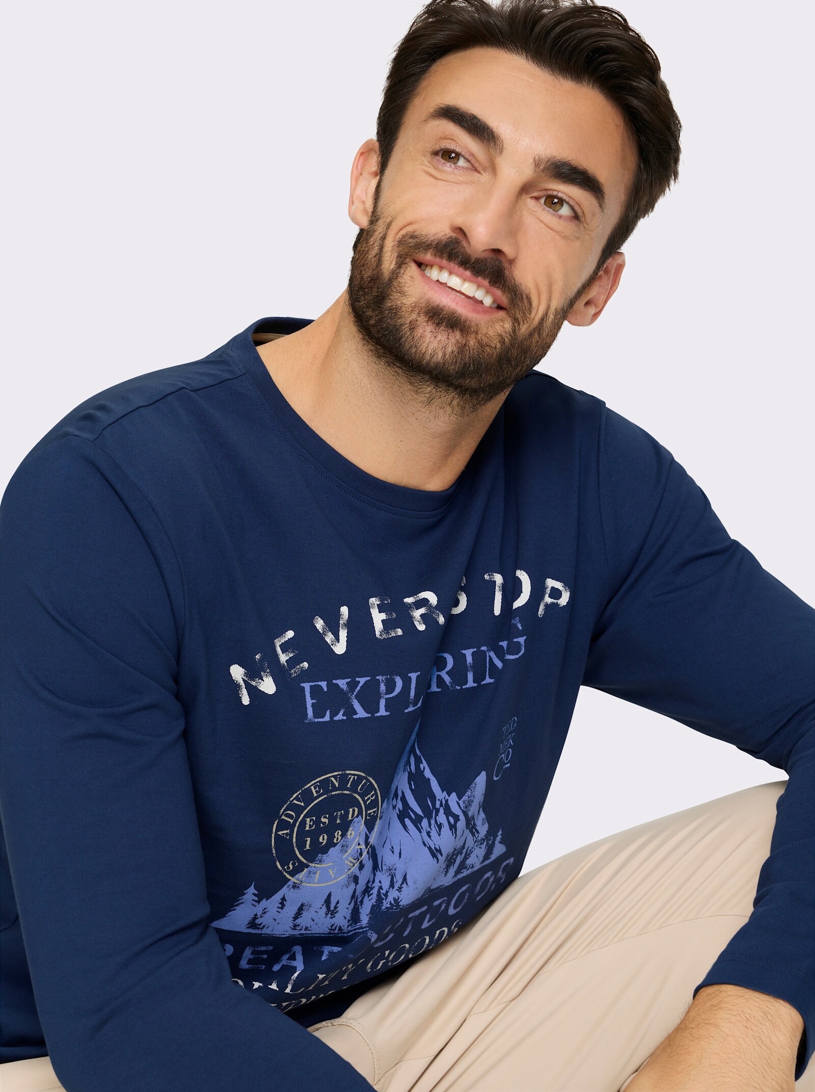 Catamaran Langarmshirt mit Front-Print - dunkelblau-bedruckt