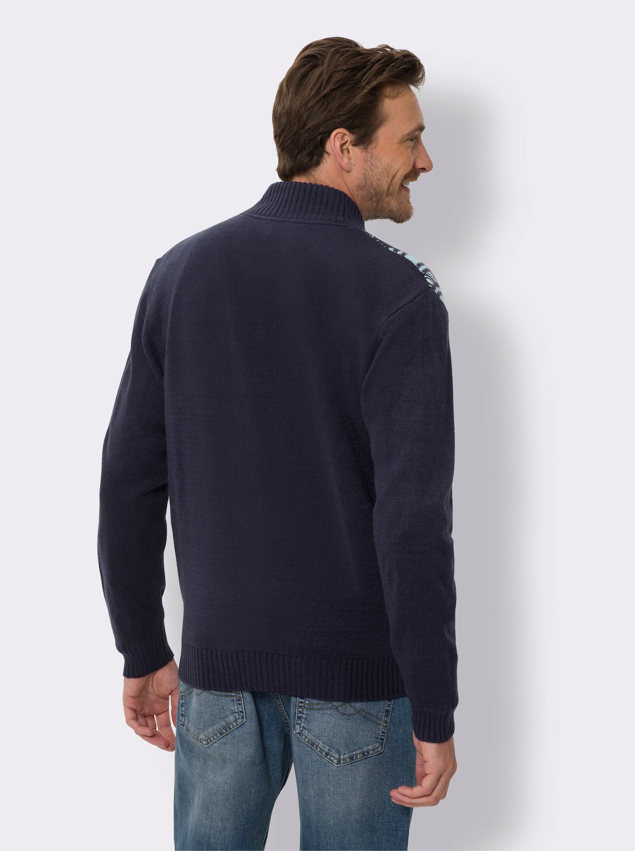 Strickjacke - marine-eisblau-gemustert