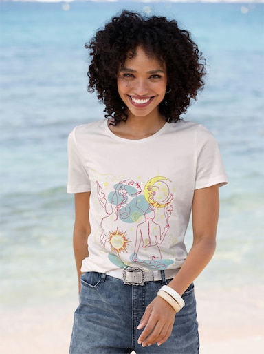 heine Shirt mit Rundhals-Ausschnitt - ecru-mint-bedruckt