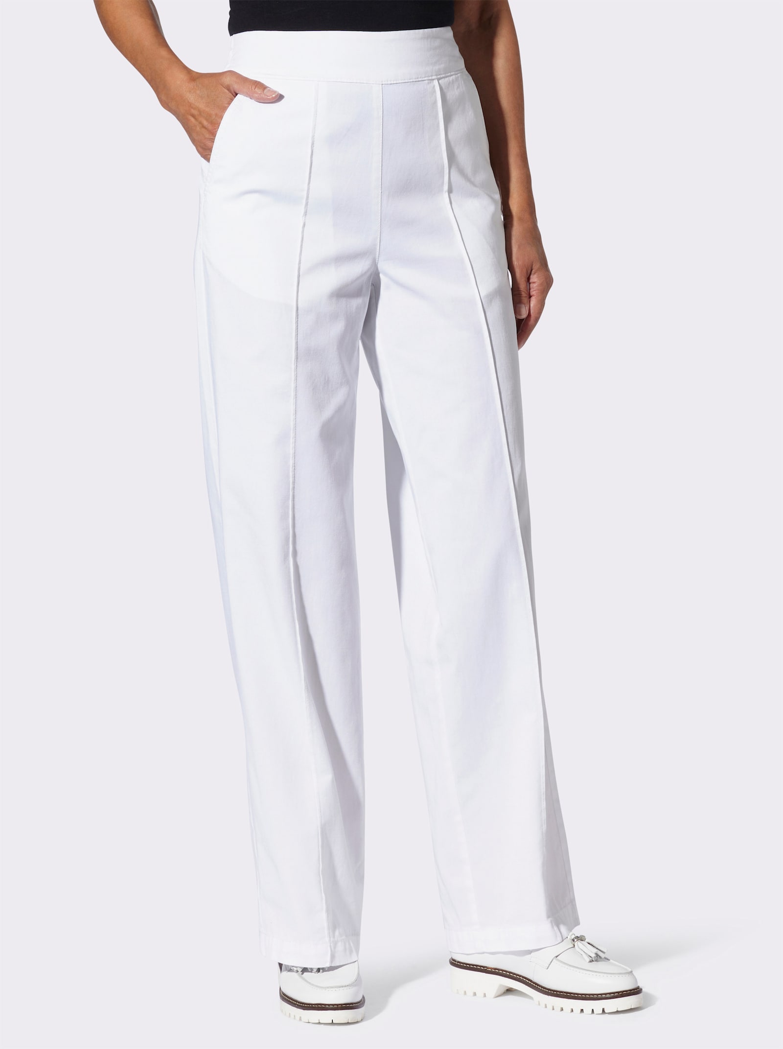 High-waist-Jeans mit weiten Hosenbeinen - weiss