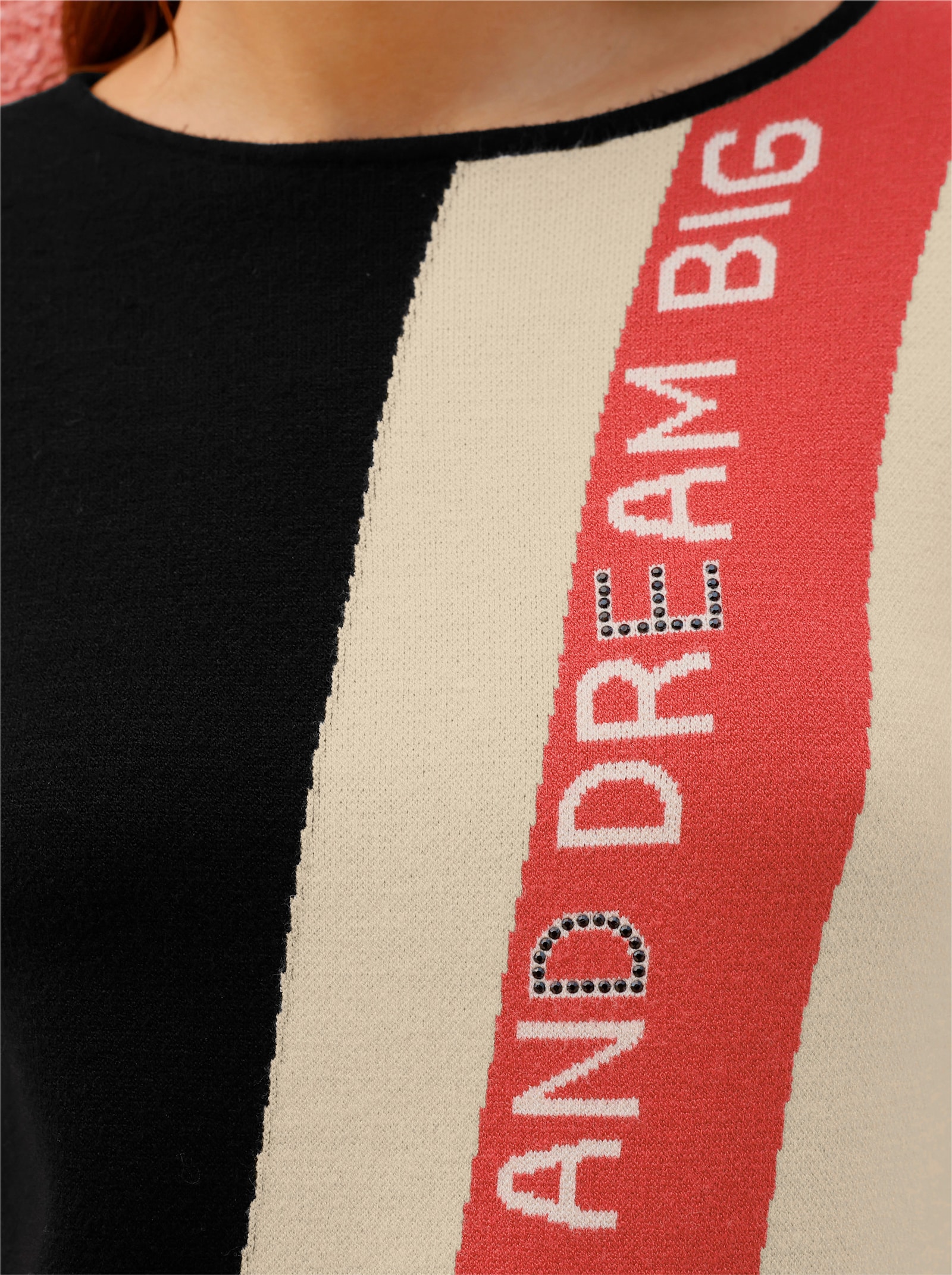 Pull à manches longues avec dos uni - noir-sable à motifs