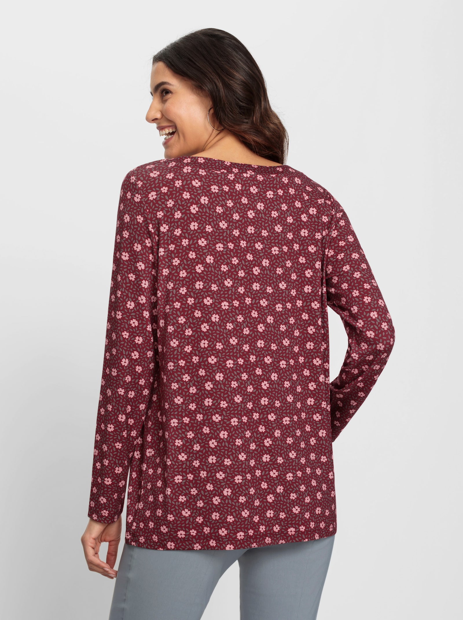 Tunikashirt in A-Form - dunkelrot-rosenquarz-bedruckt