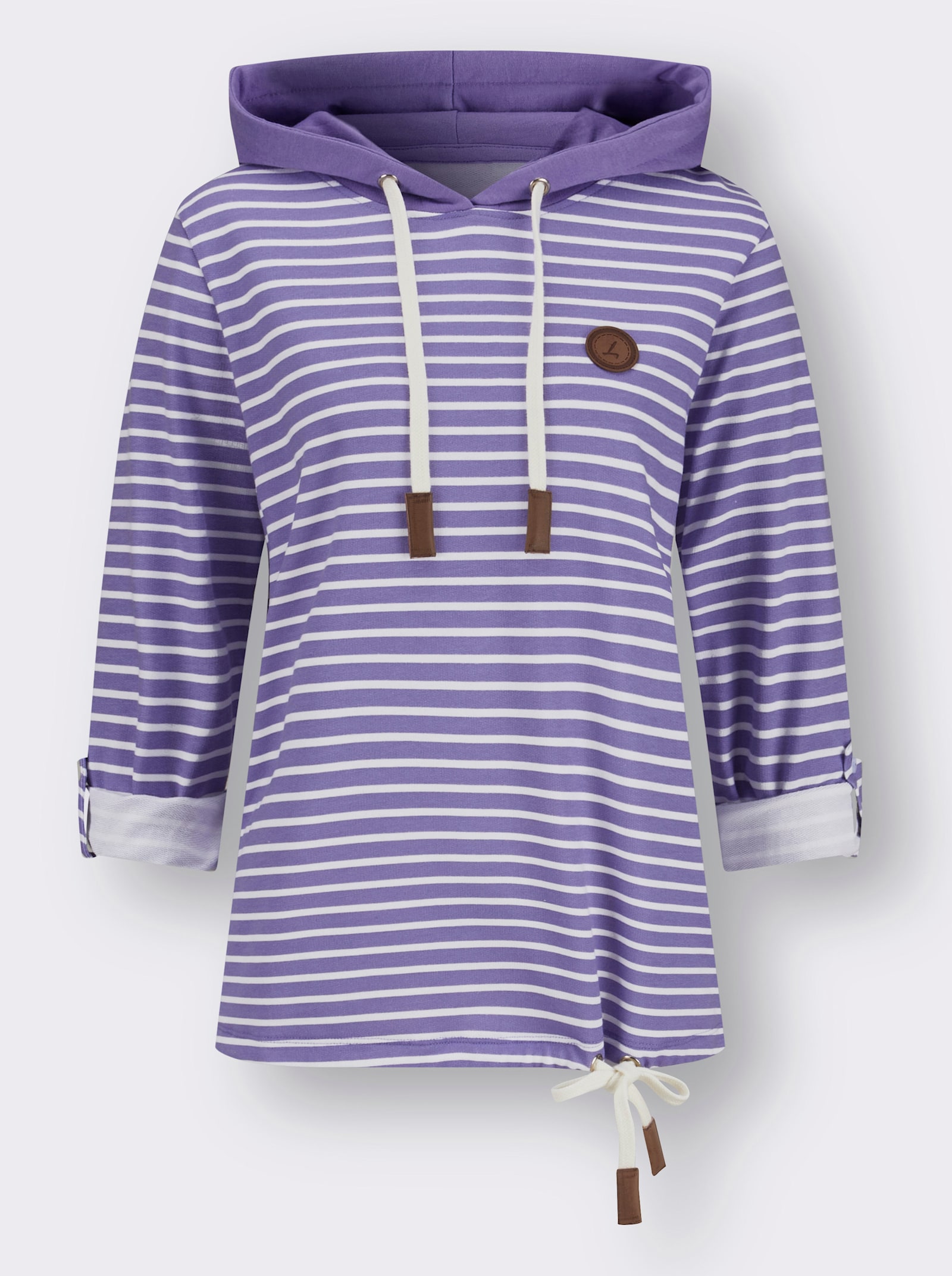 Ringelshirt in Sweat-Qualität - lavendel-ecru-geringelt
